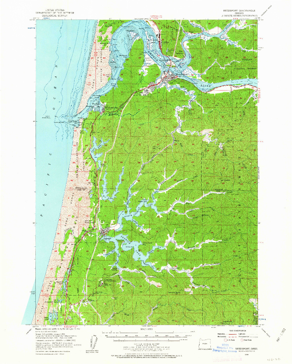 USGS 1:62500-SCALE QUADRANGLE FOR REEDSPORT, OR 1956