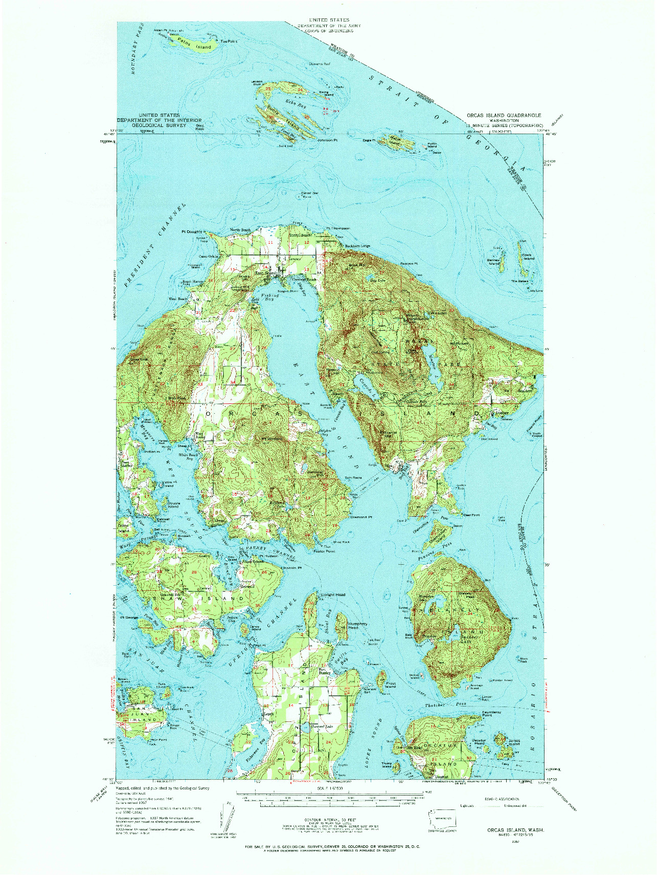 USGS 1:62500-SCALE QUADRANGLE FOR ORCAS ISLAND, WA 1957