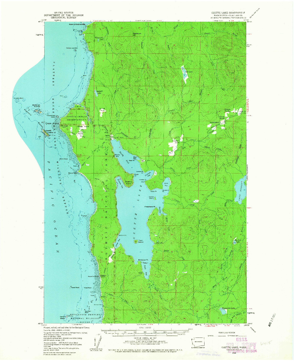 USGS 1:62500-SCALE QUADRANGLE FOR OZETTE LAKE, WA 1956