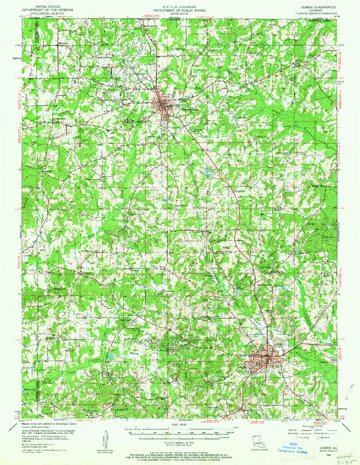 USGS 1:62500-SCALE QUADRANGLE FOR HOMER, LA 1952