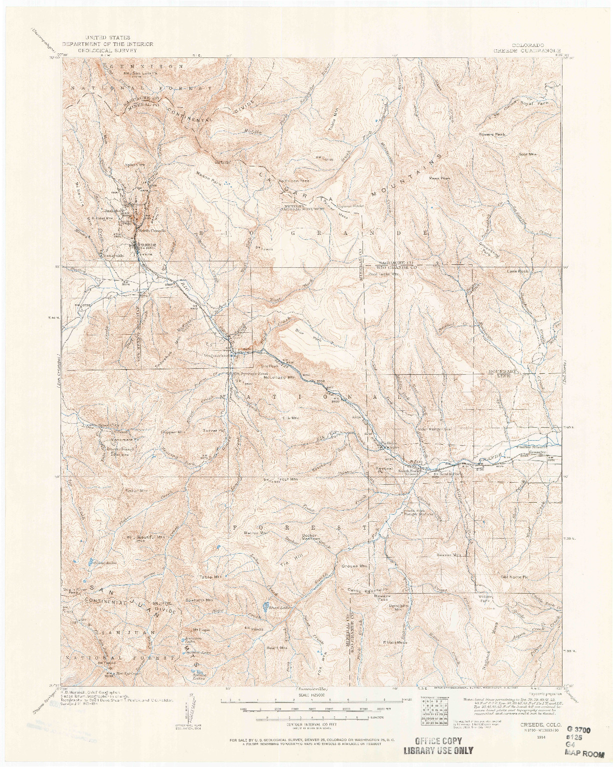 USGS 1:125000-SCALE QUADRANGLE FOR CREEDE, CO 1914