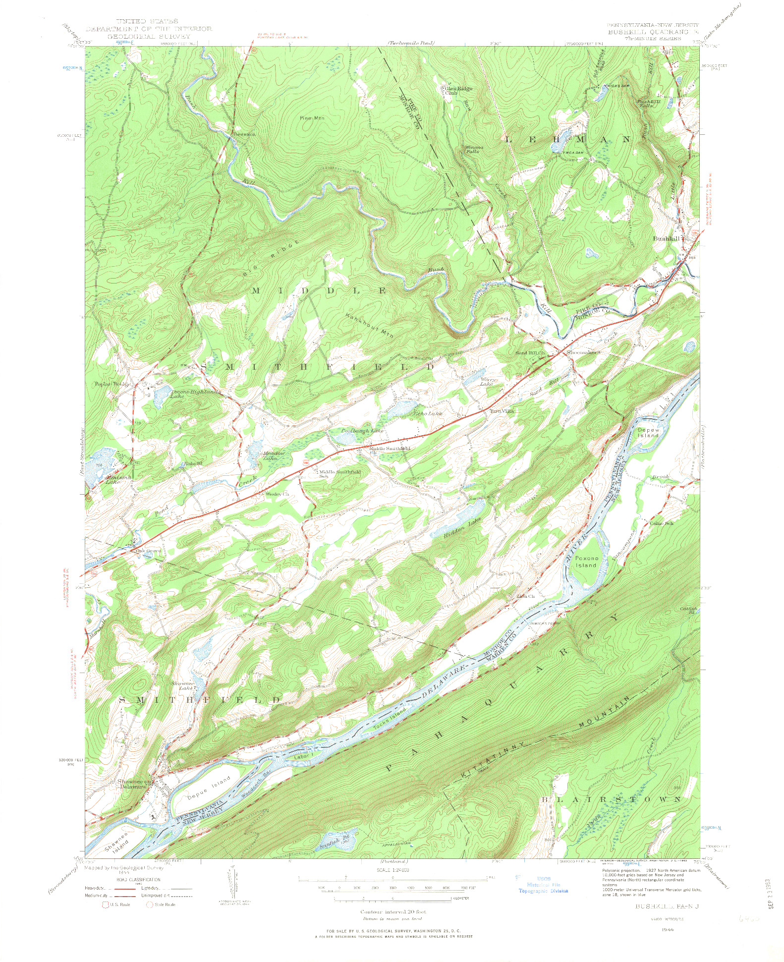 USGS 1:24000-SCALE QUADRANGLE FOR BUSHKILL, PA 1944