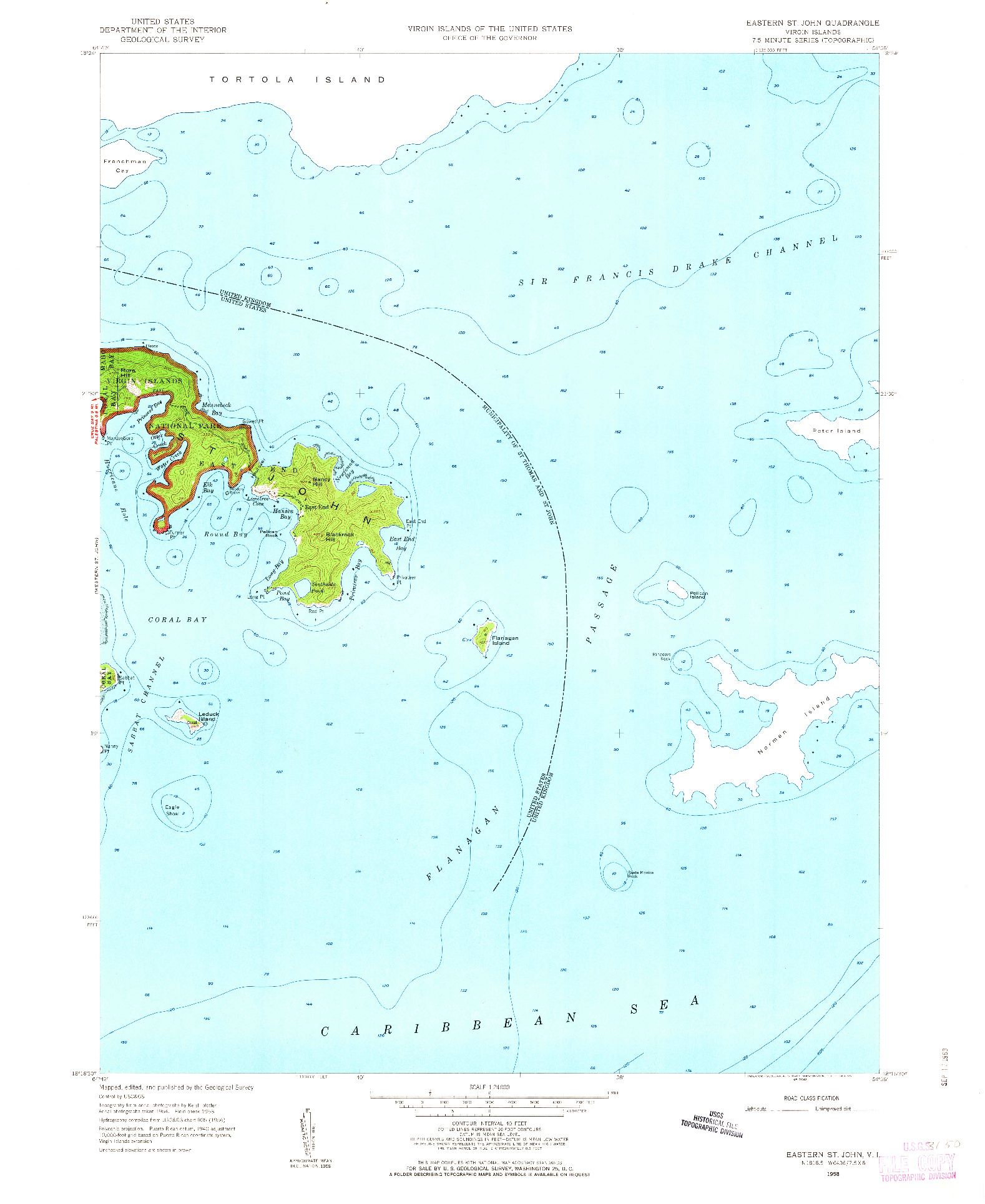 USGS 1:24000-SCALE QUADRANGLE FOR EASTERN ST. JOHN, VI 1958