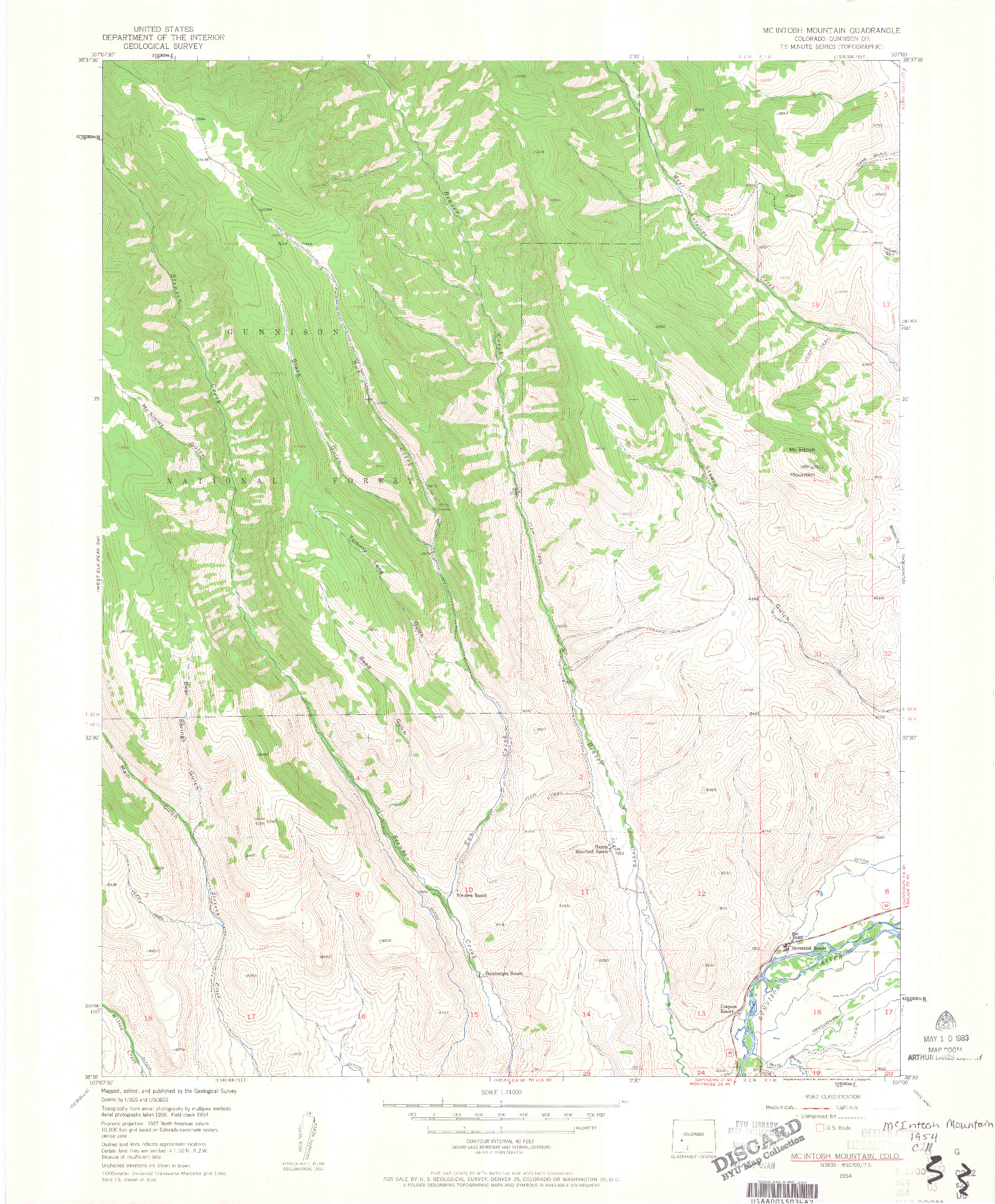 USGS 1:24000-SCALE QUADRANGLE FOR MC INTOSH MOUNTAIN, CO 1954