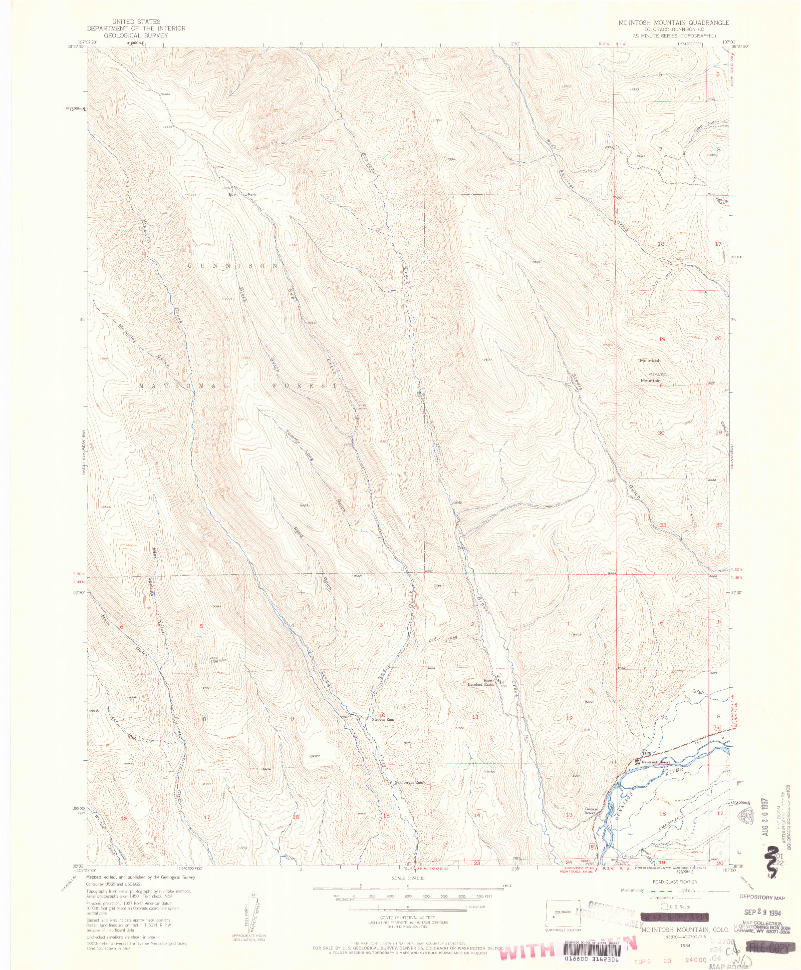 USGS 1:24000-SCALE QUADRANGLE FOR MC INTOSH MOUNTAIN, CO 1954