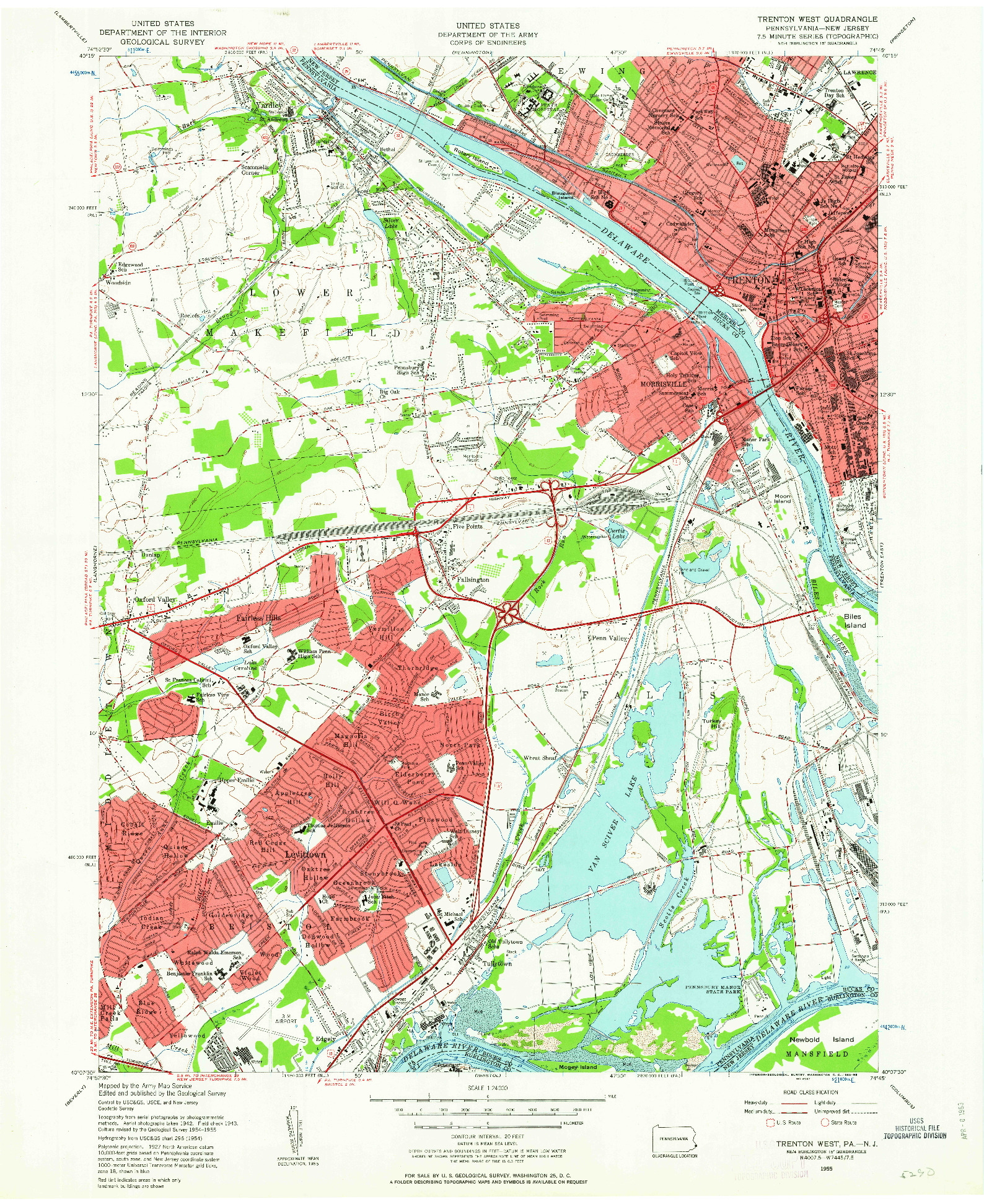 USGS 1:24000-SCALE QUADRANGLE FOR TRENTON WEST, PA 1955