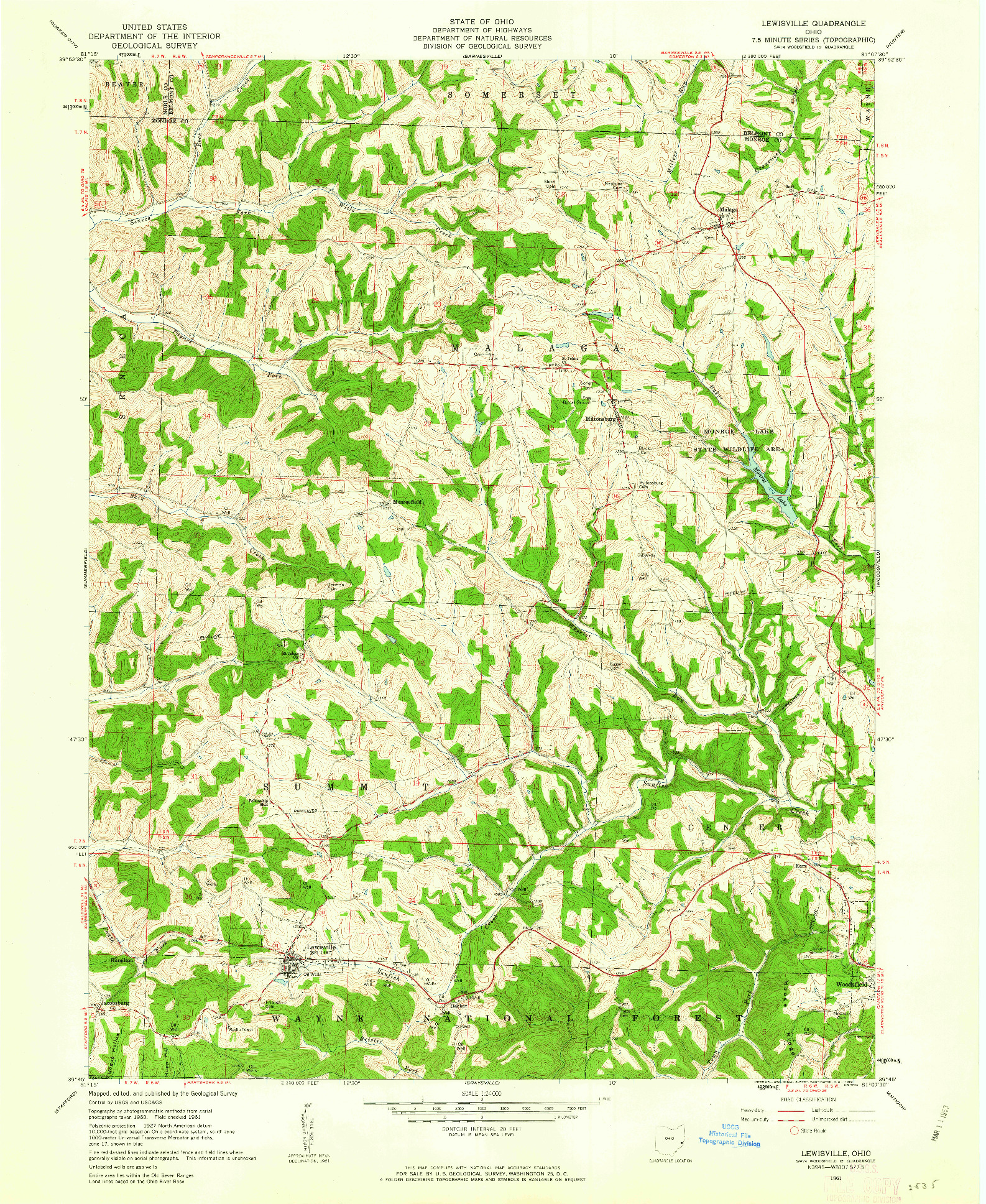 USGS 1:24000-SCALE QUADRANGLE FOR LEWISVILLE, OH 1961