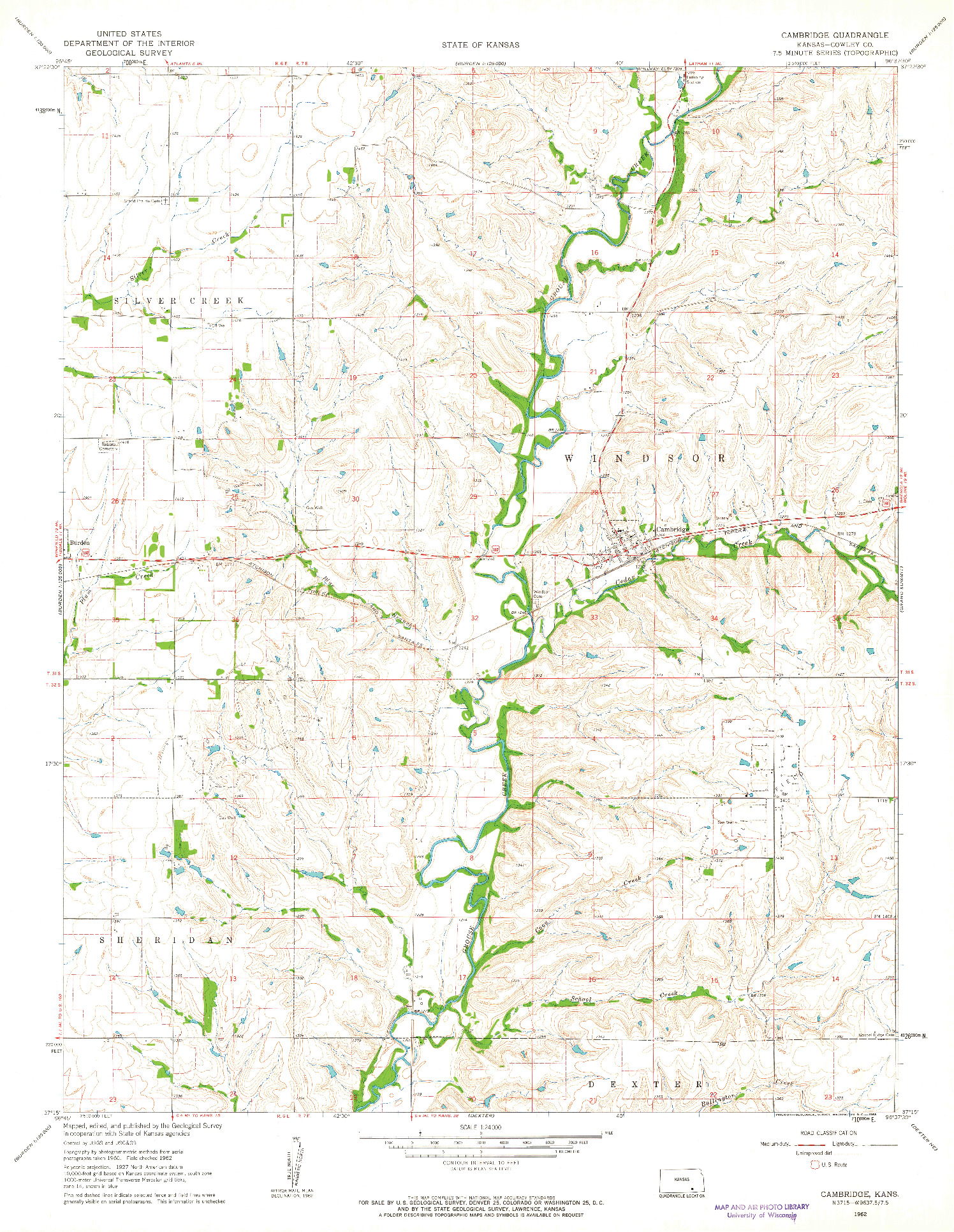 USGS 1:24000-SCALE QUADRANGLE FOR CAMBRIDGE, KS 1962