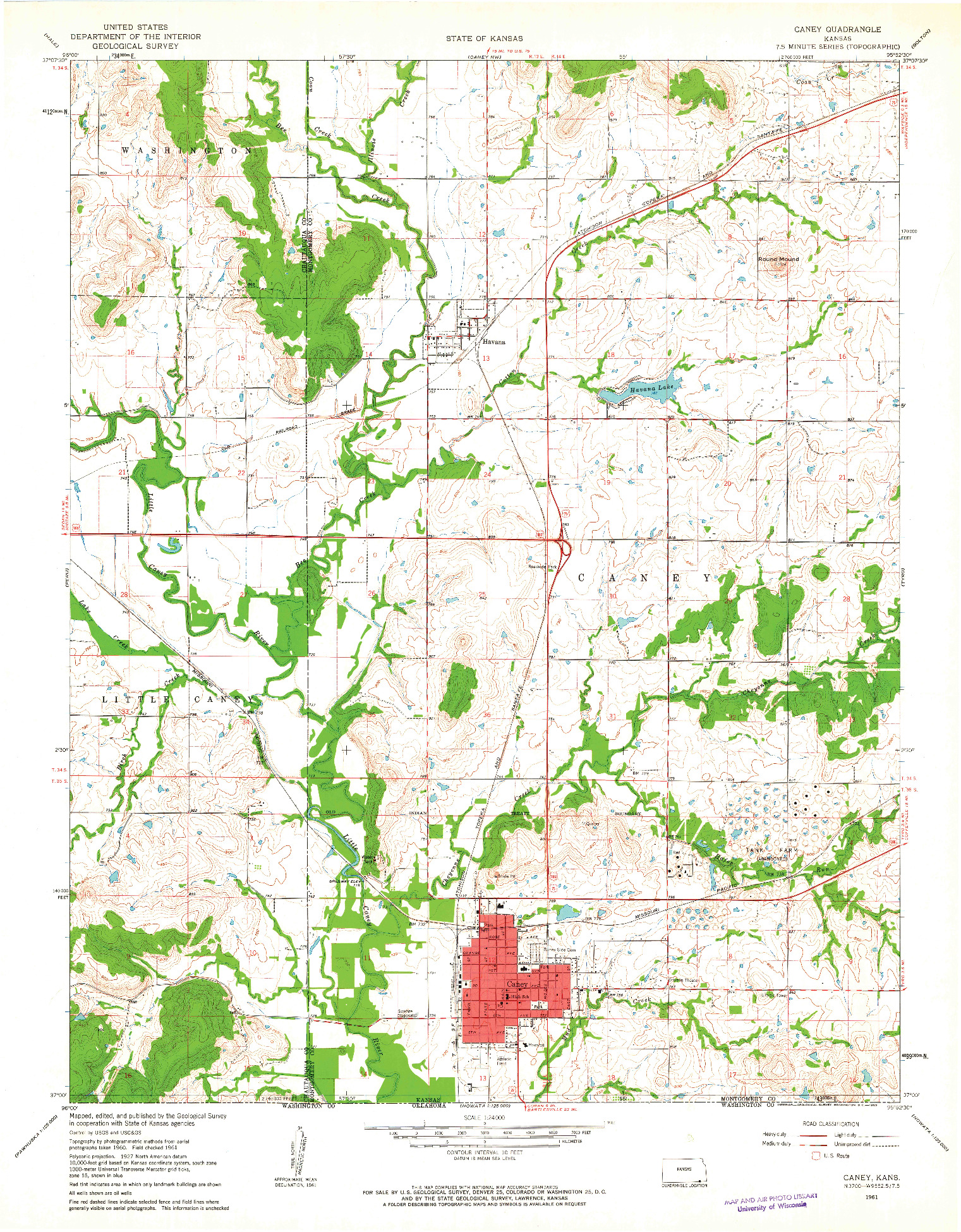 USGS 1:24000-SCALE QUADRANGLE FOR CANEY, KS 1961