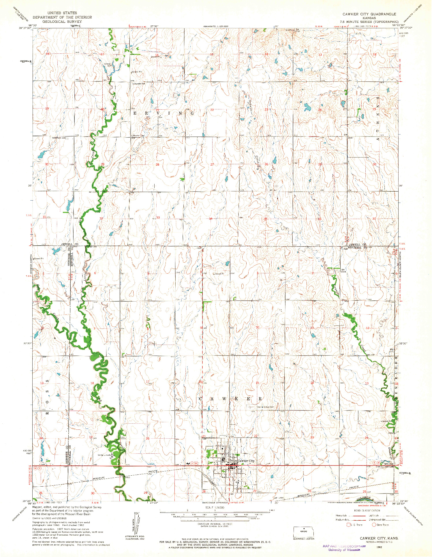 USGS 1:24000-SCALE QUADRANGLE FOR CAWKER CITY, KS 1962