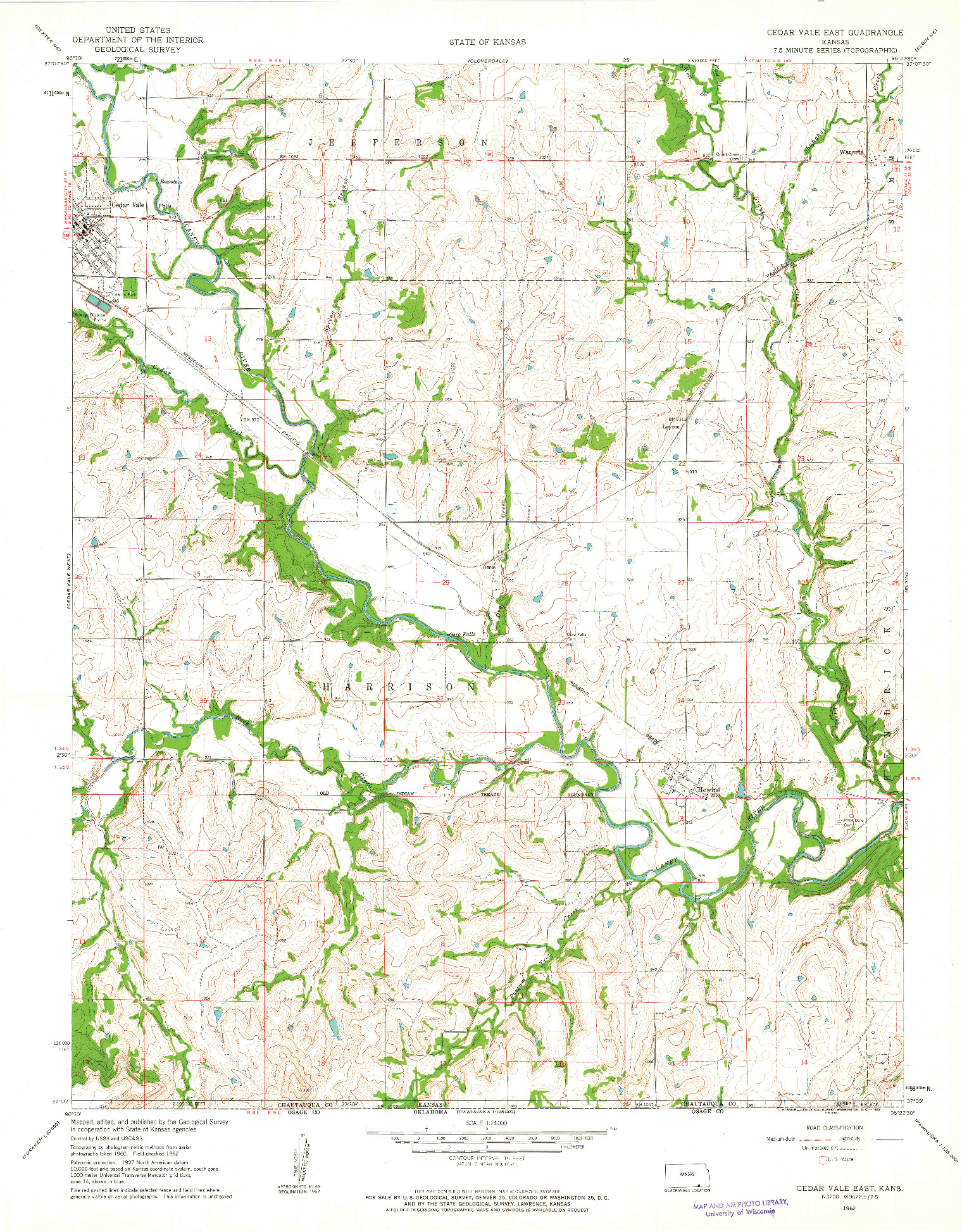 USGS 1:24000-SCALE QUADRANGLE FOR CEDAR VALE EAST, KS 1962