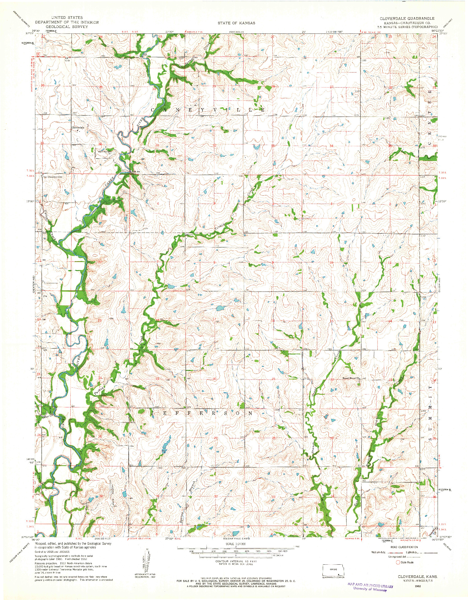 USGS 1:24000-SCALE QUADRANGLE FOR CLOVERDALE, KS 1962