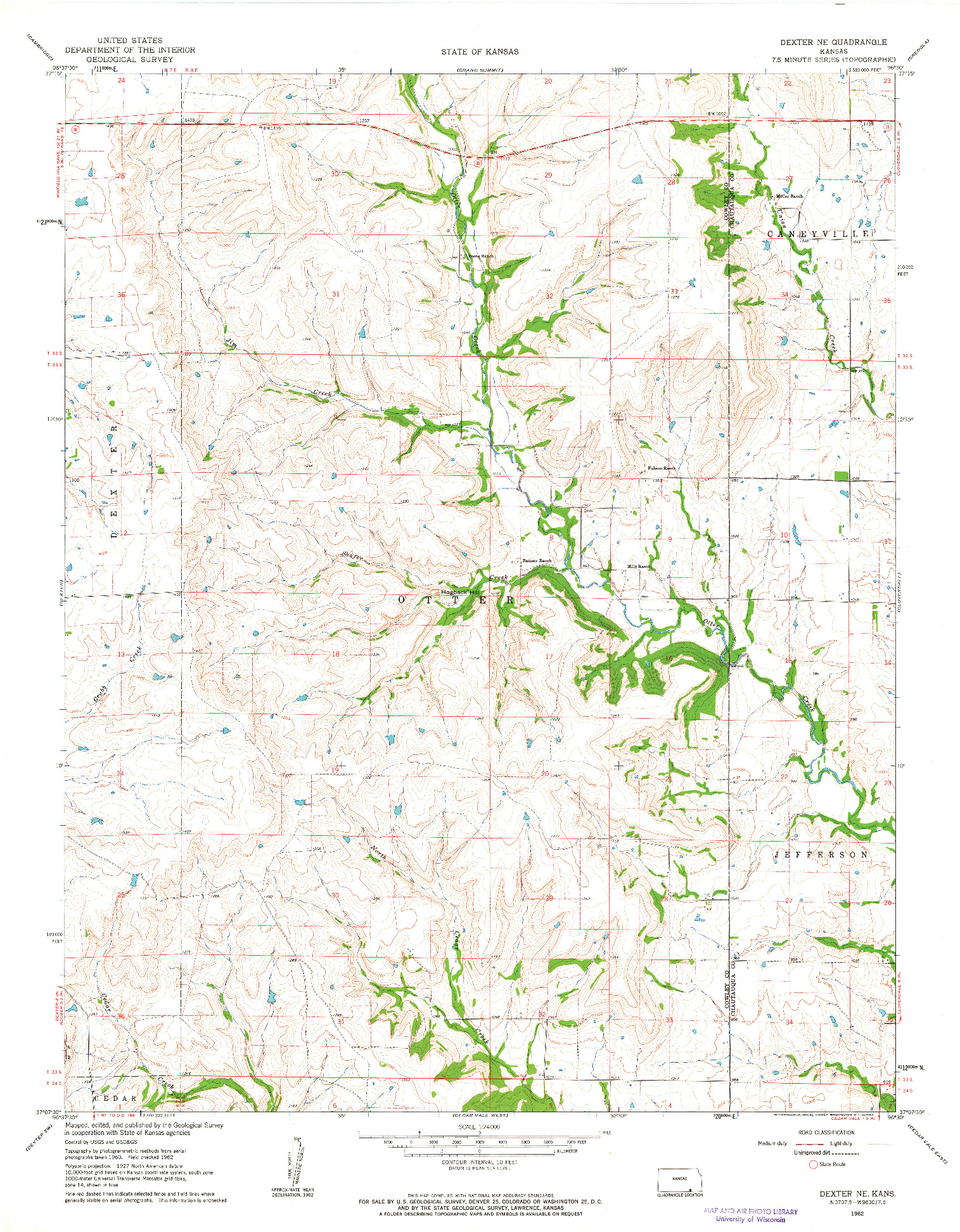 USGS 1:24000-SCALE QUADRANGLE FOR DEXTER NE, KS 1962