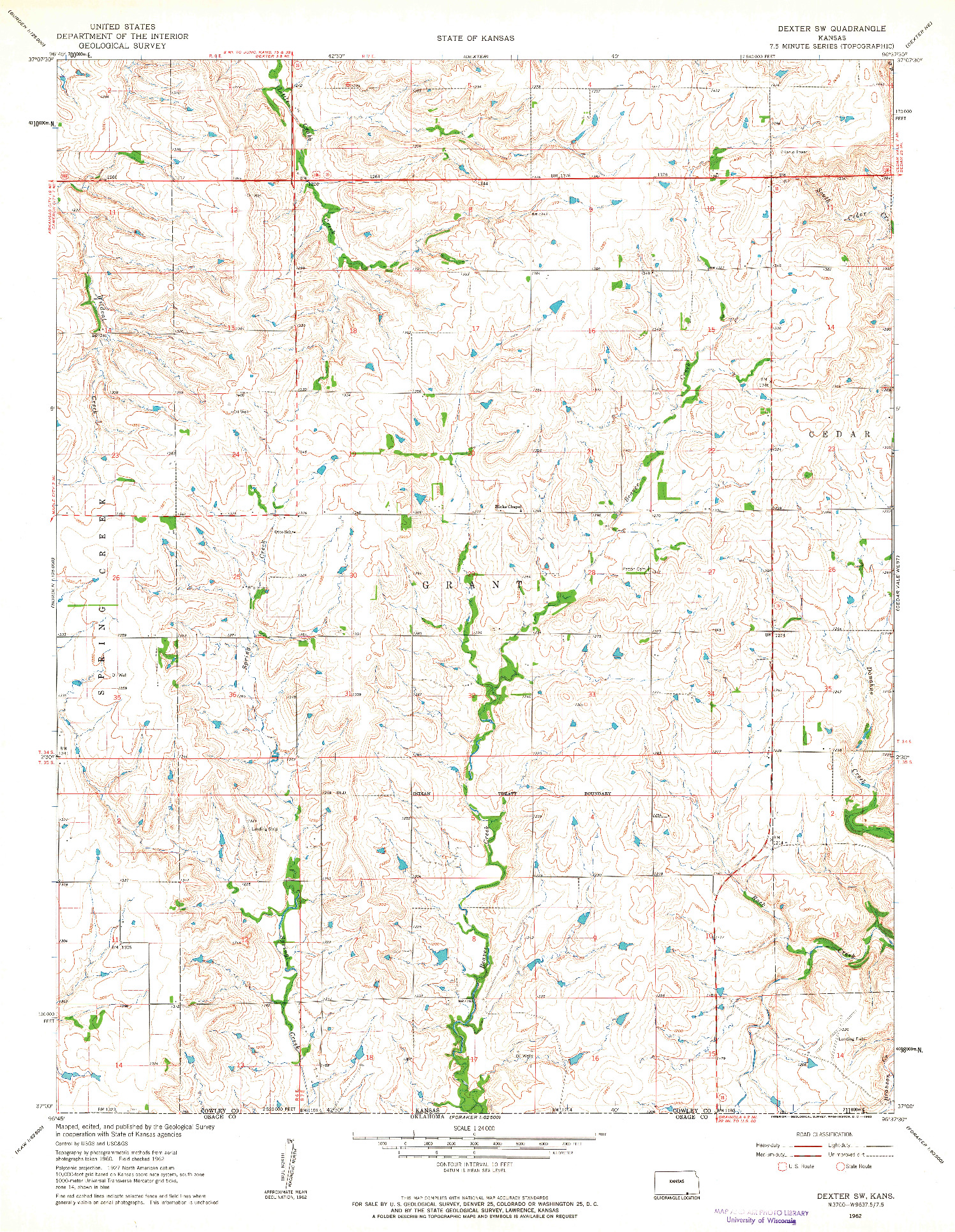 USGS 1:24000-SCALE QUADRANGLE FOR DEXTER SW, KS 1962