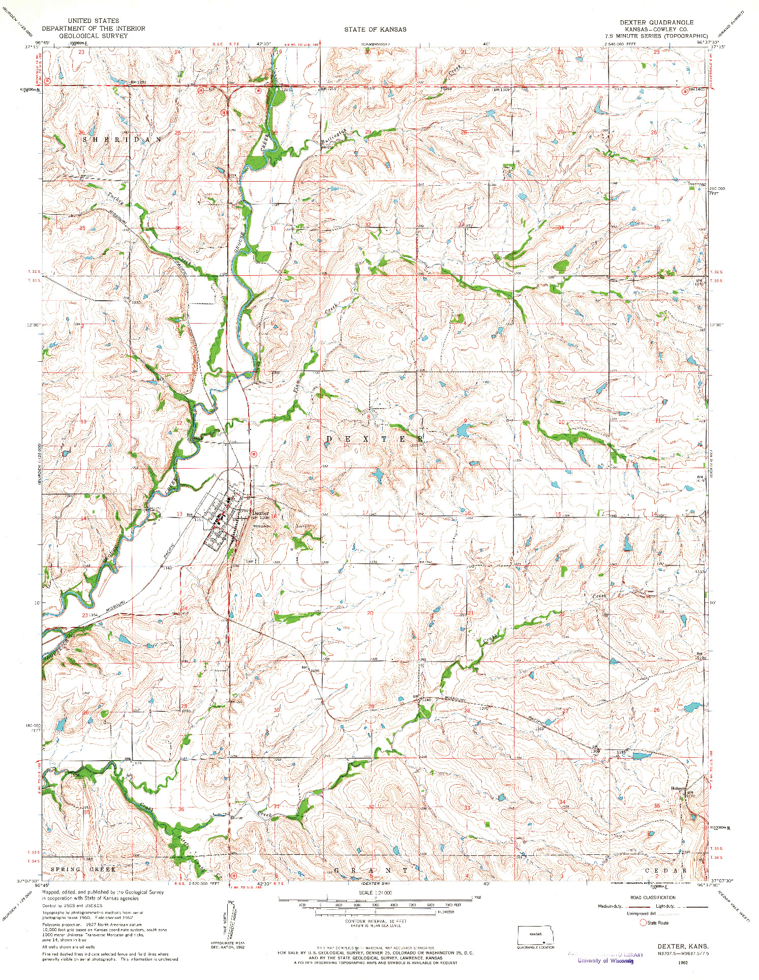 USGS 1:24000-SCALE QUADRANGLE FOR DEXTER, KS 1962