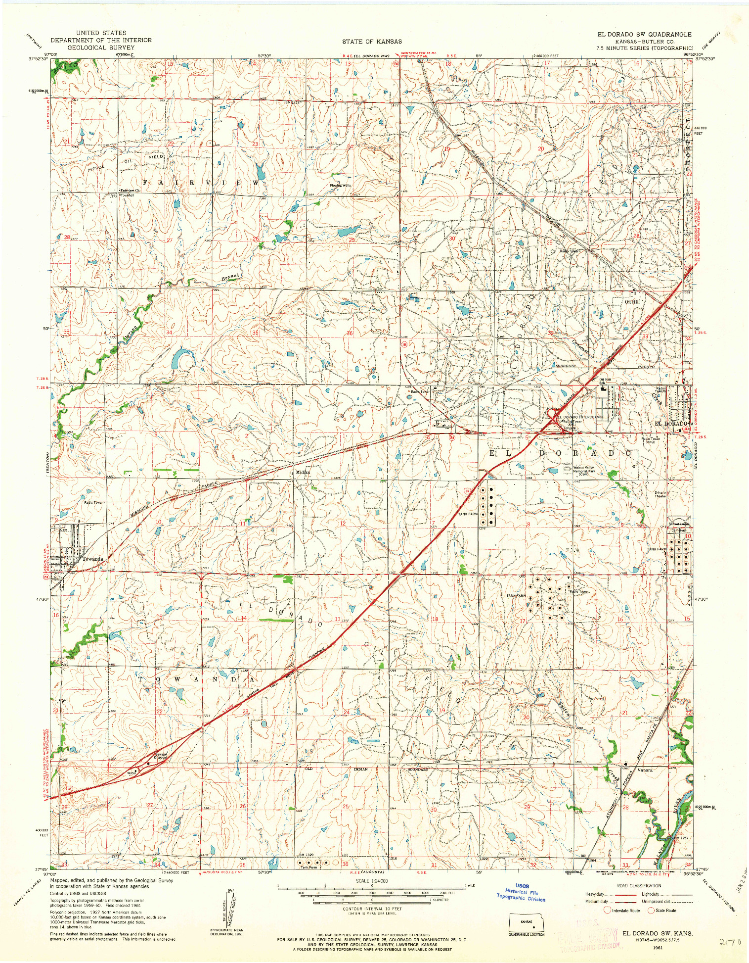 USGS 1:24000-SCALE QUADRANGLE FOR EL DORADO SW, KS 1961