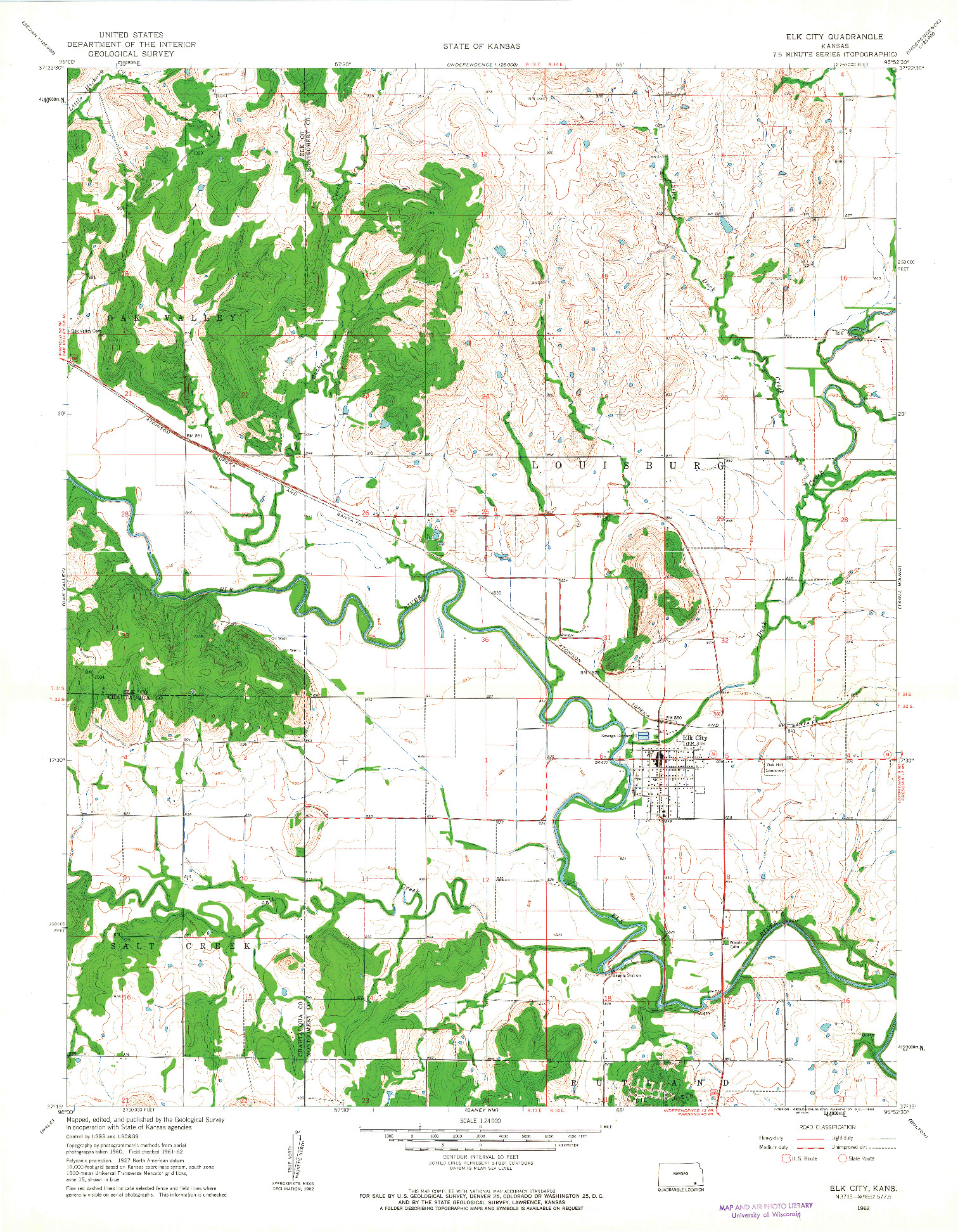 USGS 1:24000-SCALE QUADRANGLE FOR ELK CITY, KS 1962