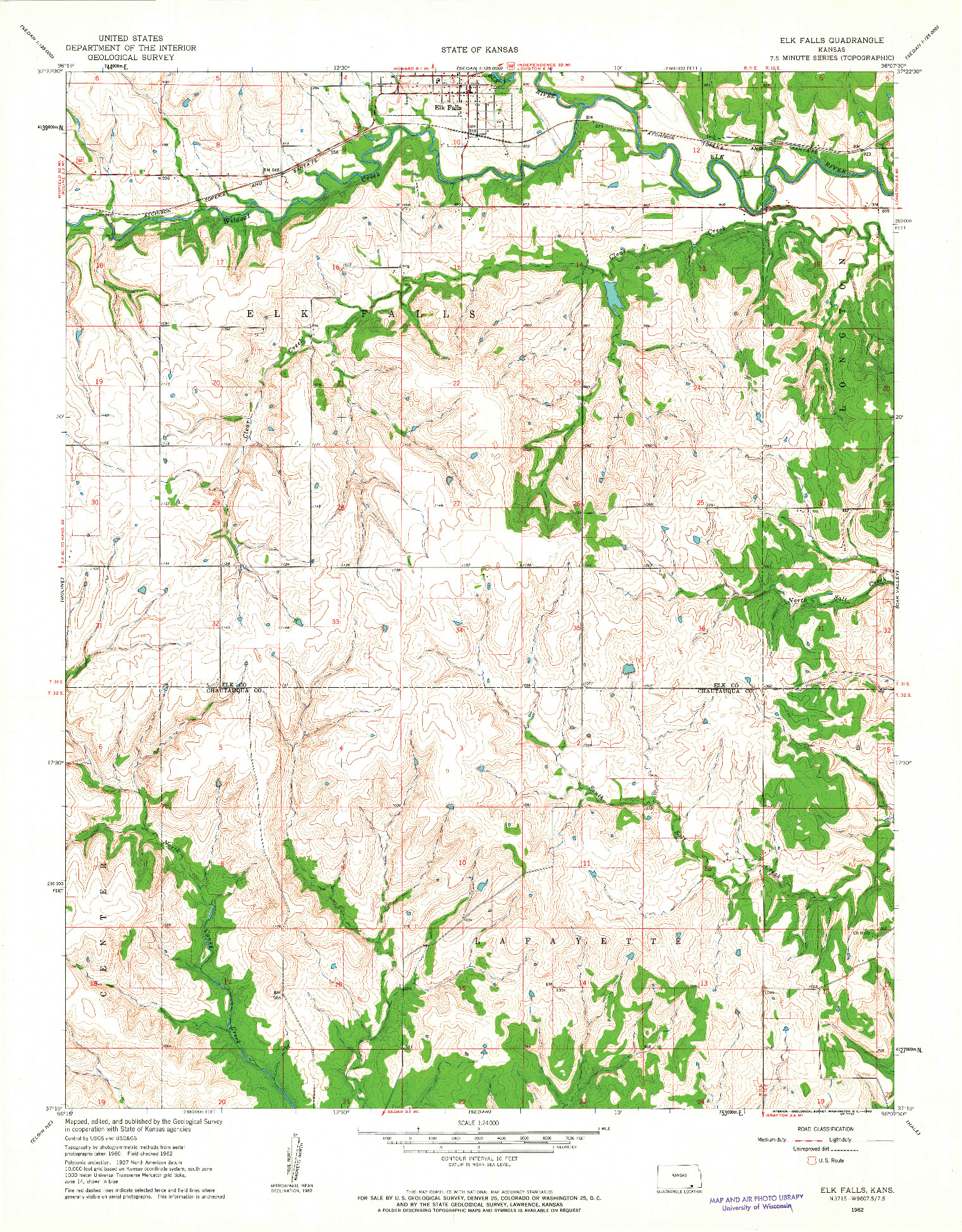 USGS 1:24000-SCALE QUADRANGLE FOR ELK FALLS, KS 1962