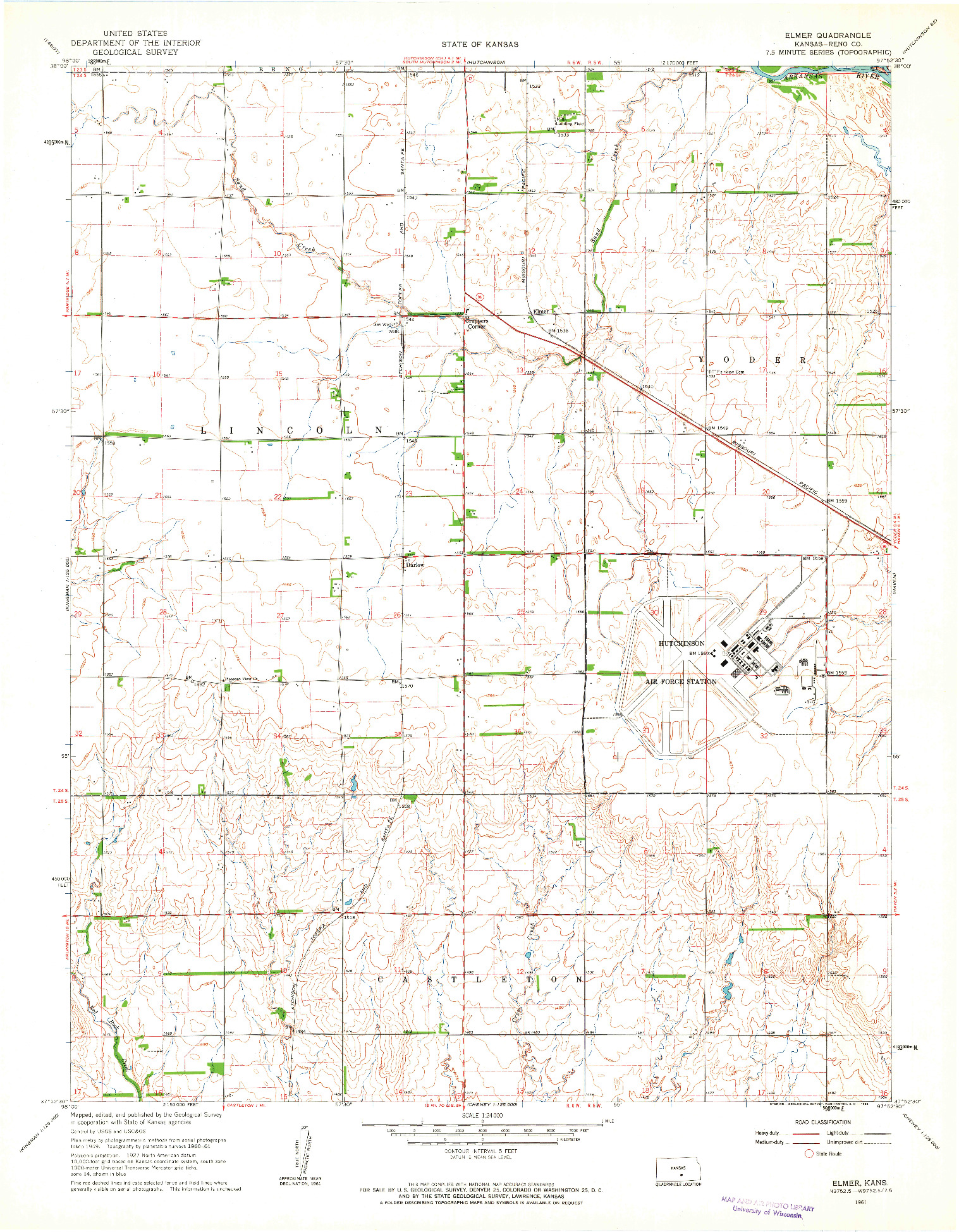 USGS 1:24000-SCALE QUADRANGLE FOR ELMER, KS 1961