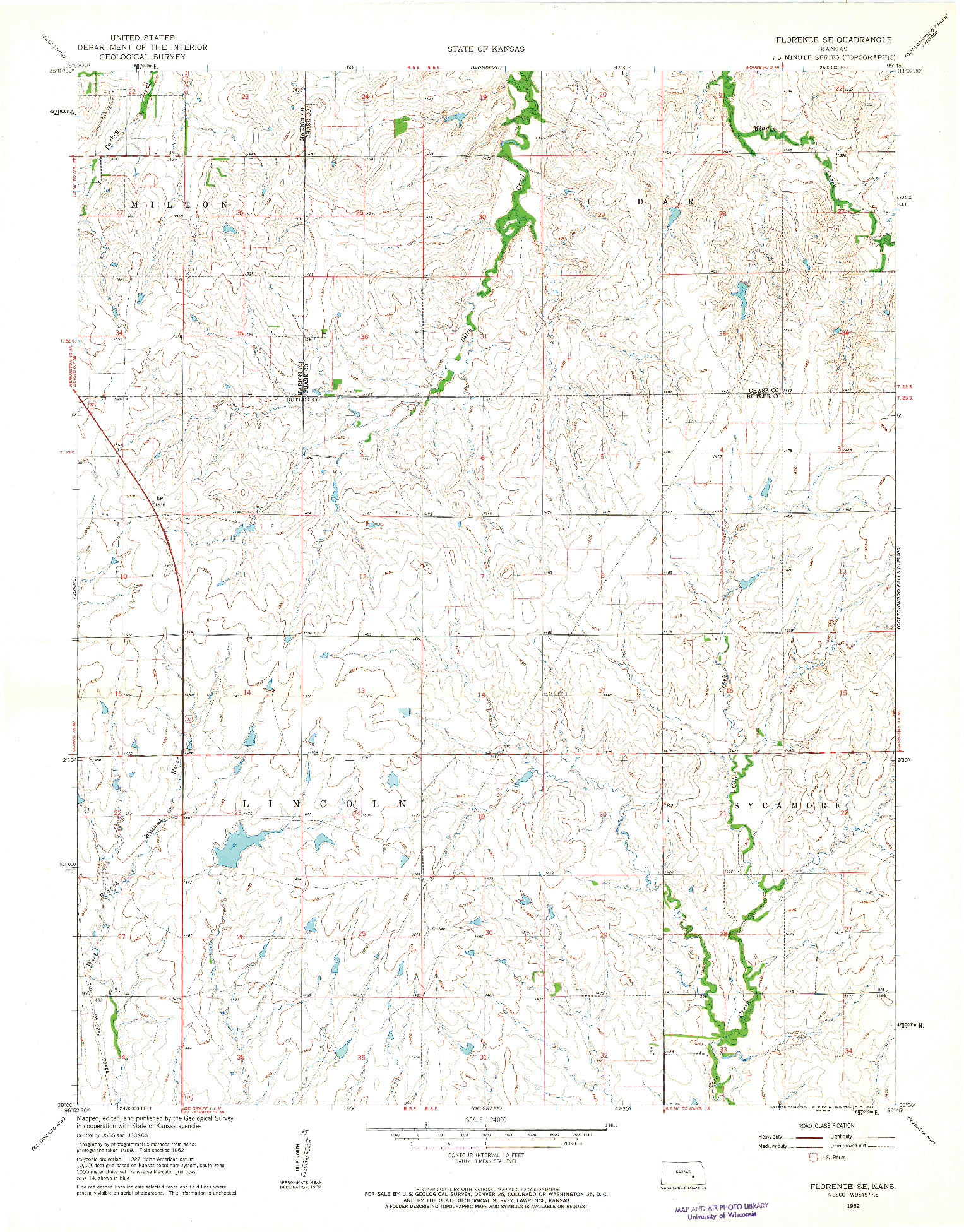 USGS 1:24000-SCALE QUADRANGLE FOR FLORENCE SE, KS 1962