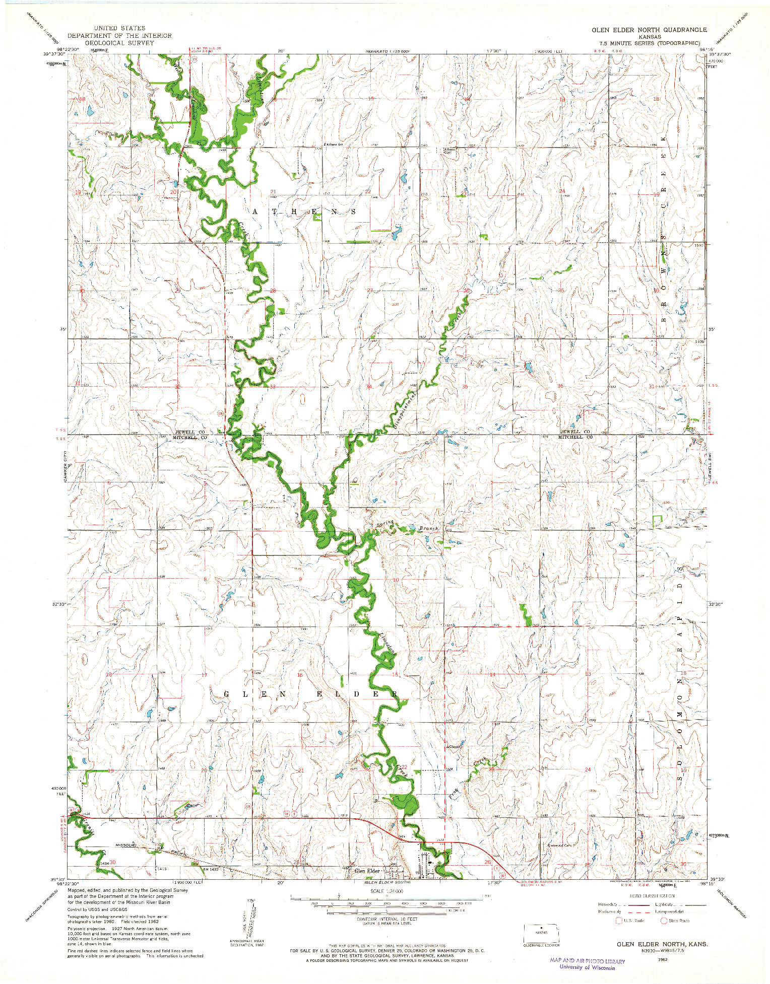 USGS 1:24000-SCALE QUADRANGLE FOR GLEN ELDER NORTH, KS 1962