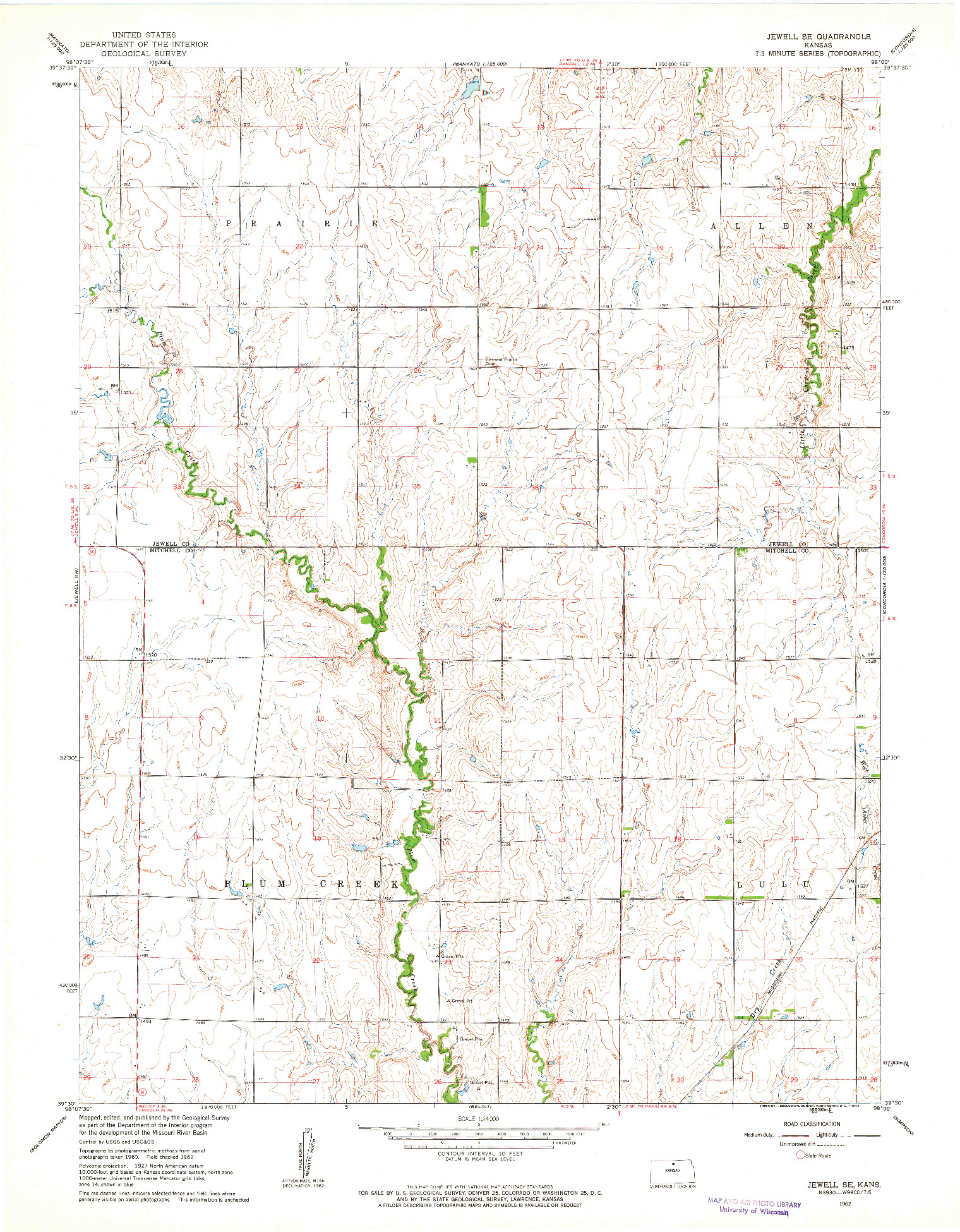 USGS 1:24000-SCALE QUADRANGLE FOR JEWELL SE, KS 1962