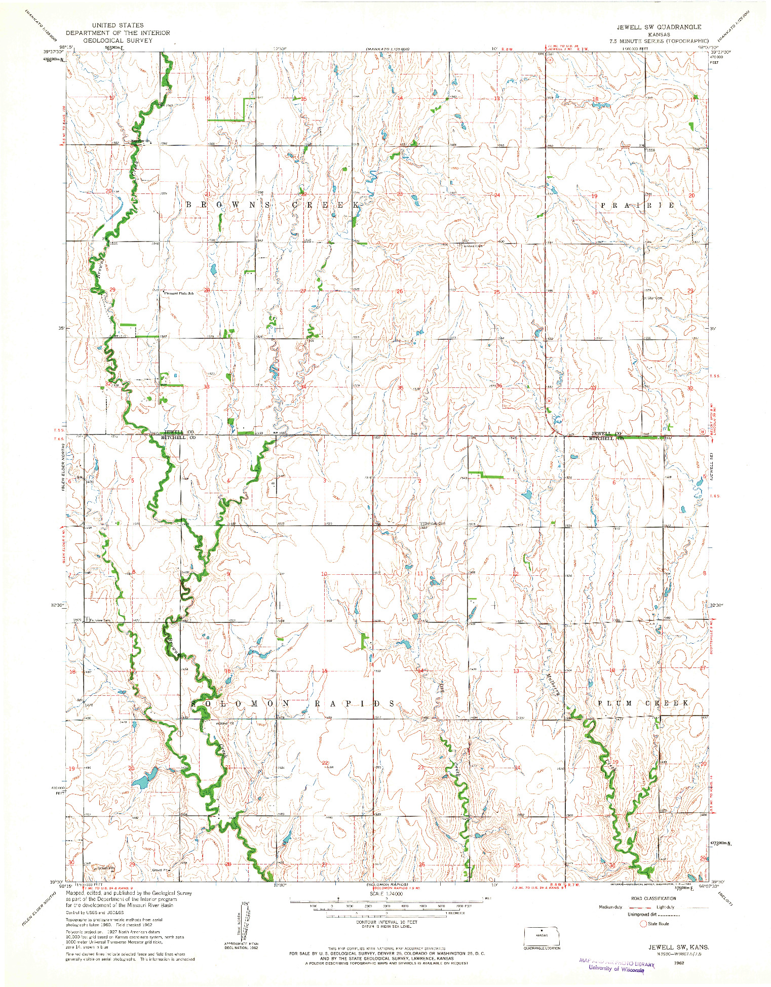 USGS 1:24000-SCALE QUADRANGLE FOR JEWELL SW, KS 1962