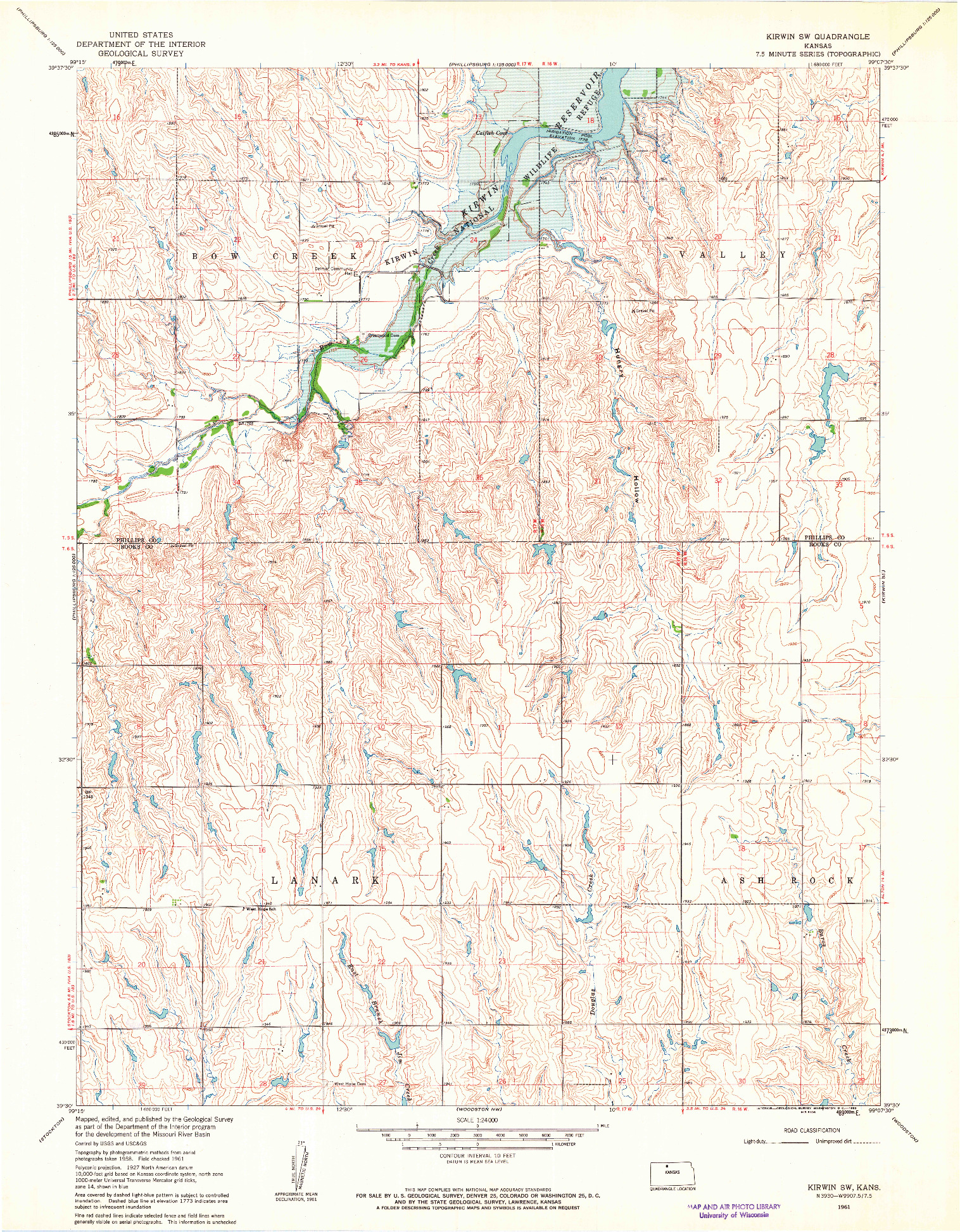 USGS 1:24000-SCALE QUADRANGLE FOR KIRWIN SW, KS 1961