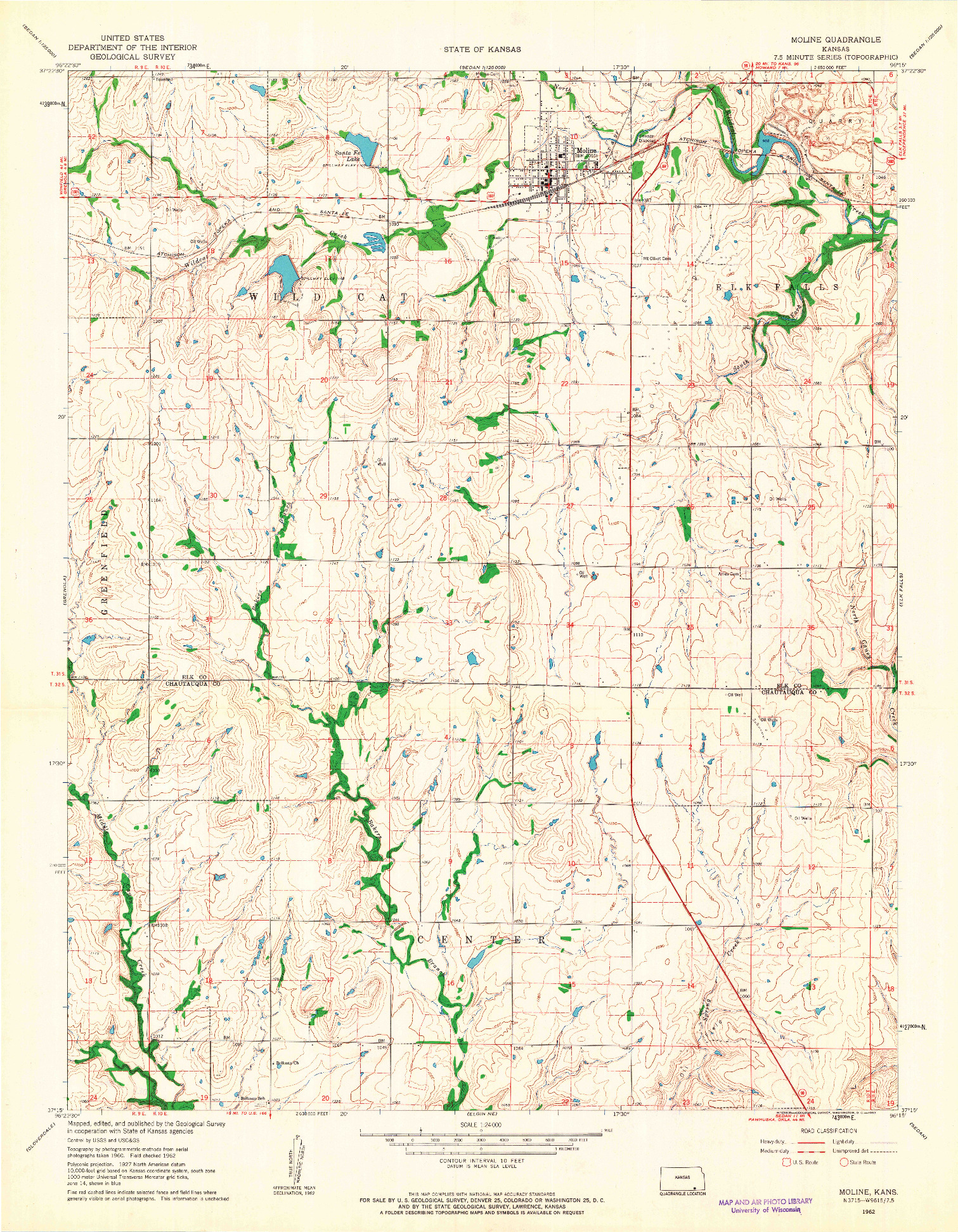 USGS 1:24000-SCALE QUADRANGLE FOR MOLINE, KS 1962