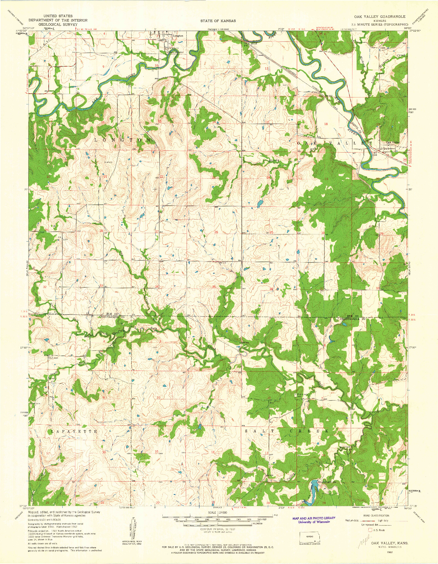 USGS 1:24000-SCALE QUADRANGLE FOR OAK VALLEY, KS 1962