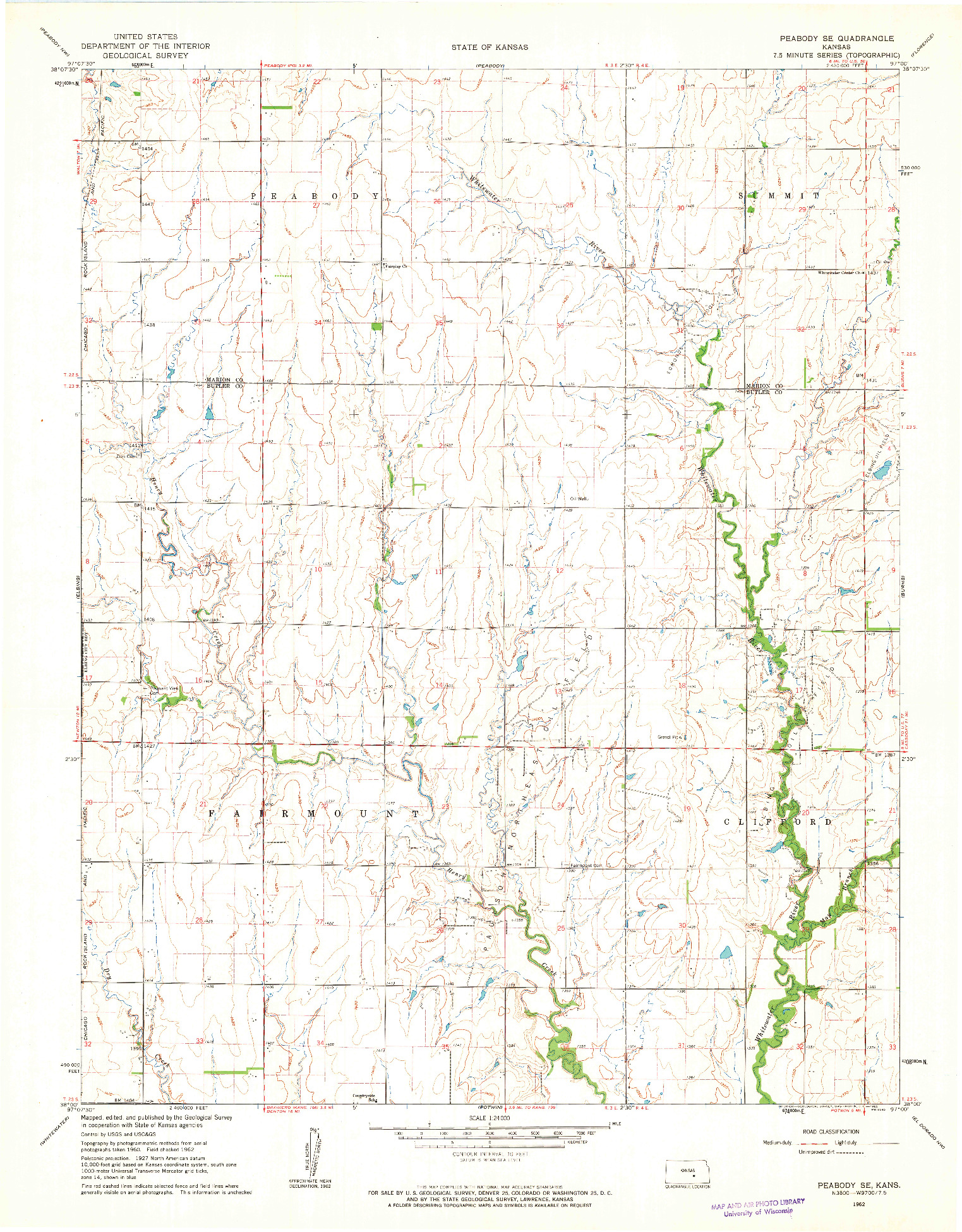 USGS 1:24000-SCALE QUADRANGLE FOR PEABODY SE, KS 1962