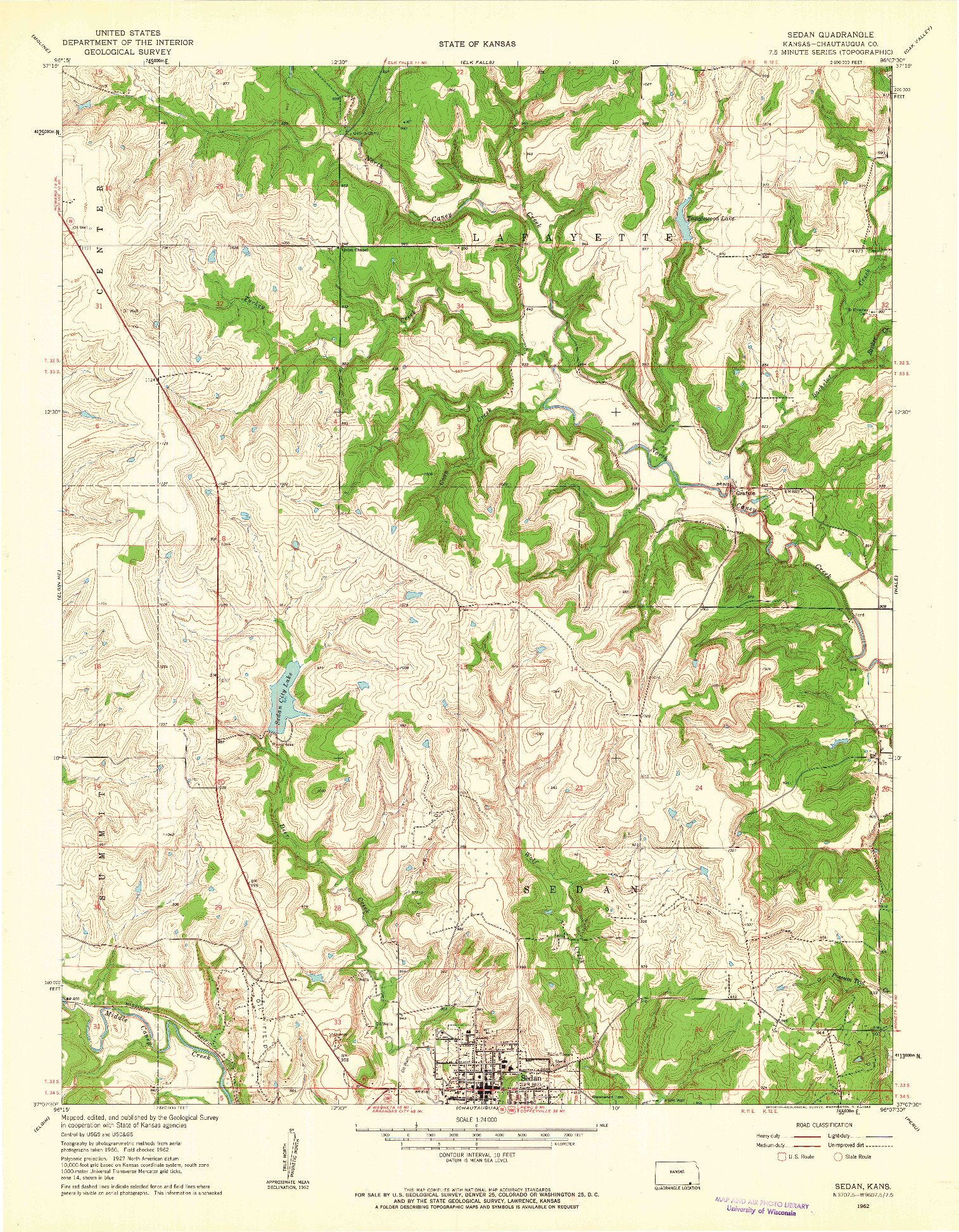 USGS 1:24000-SCALE QUADRANGLE FOR SEDAN, KS 1962