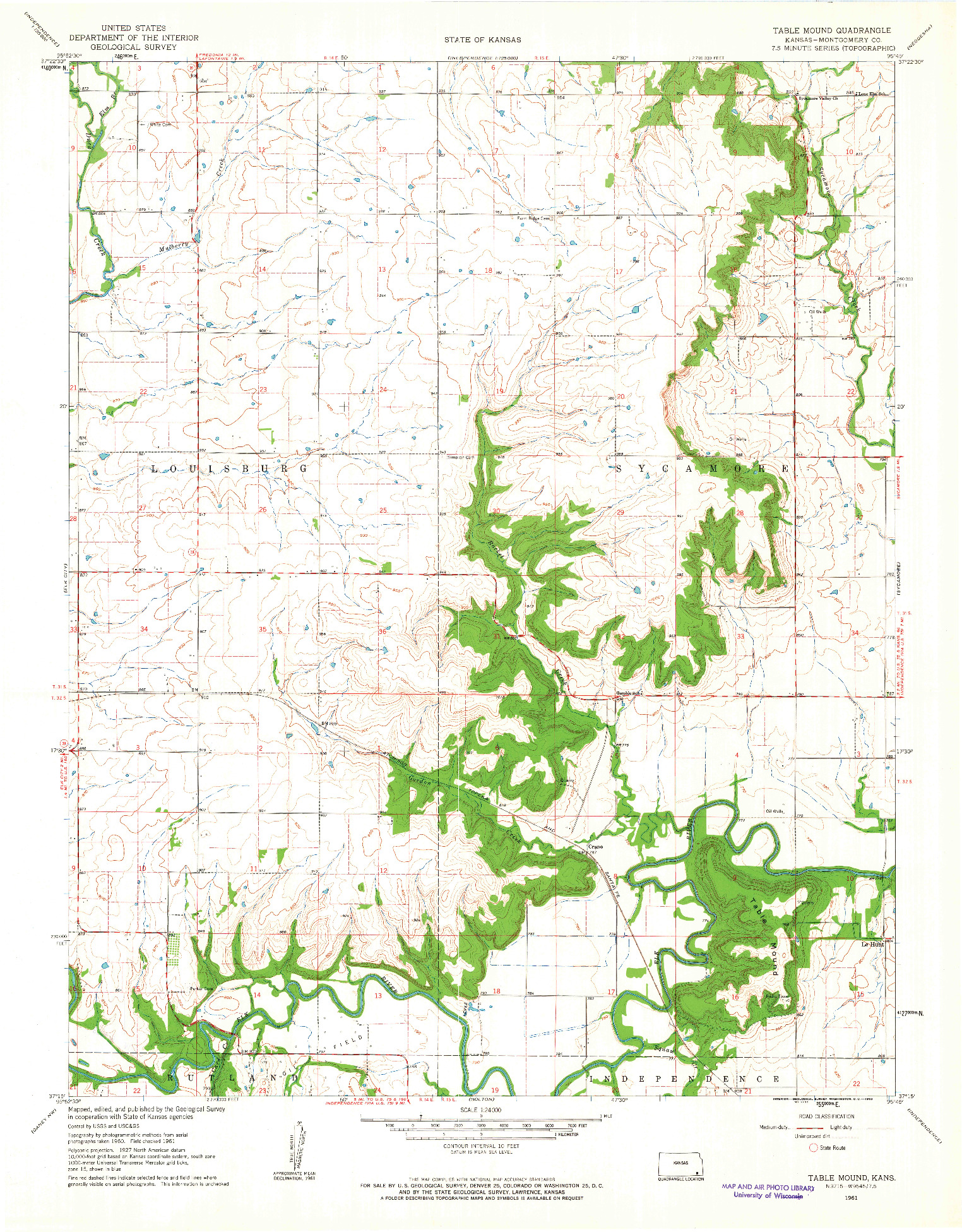 USGS 1:24000-SCALE QUADRANGLE FOR TABLE MOUND, KS 1961