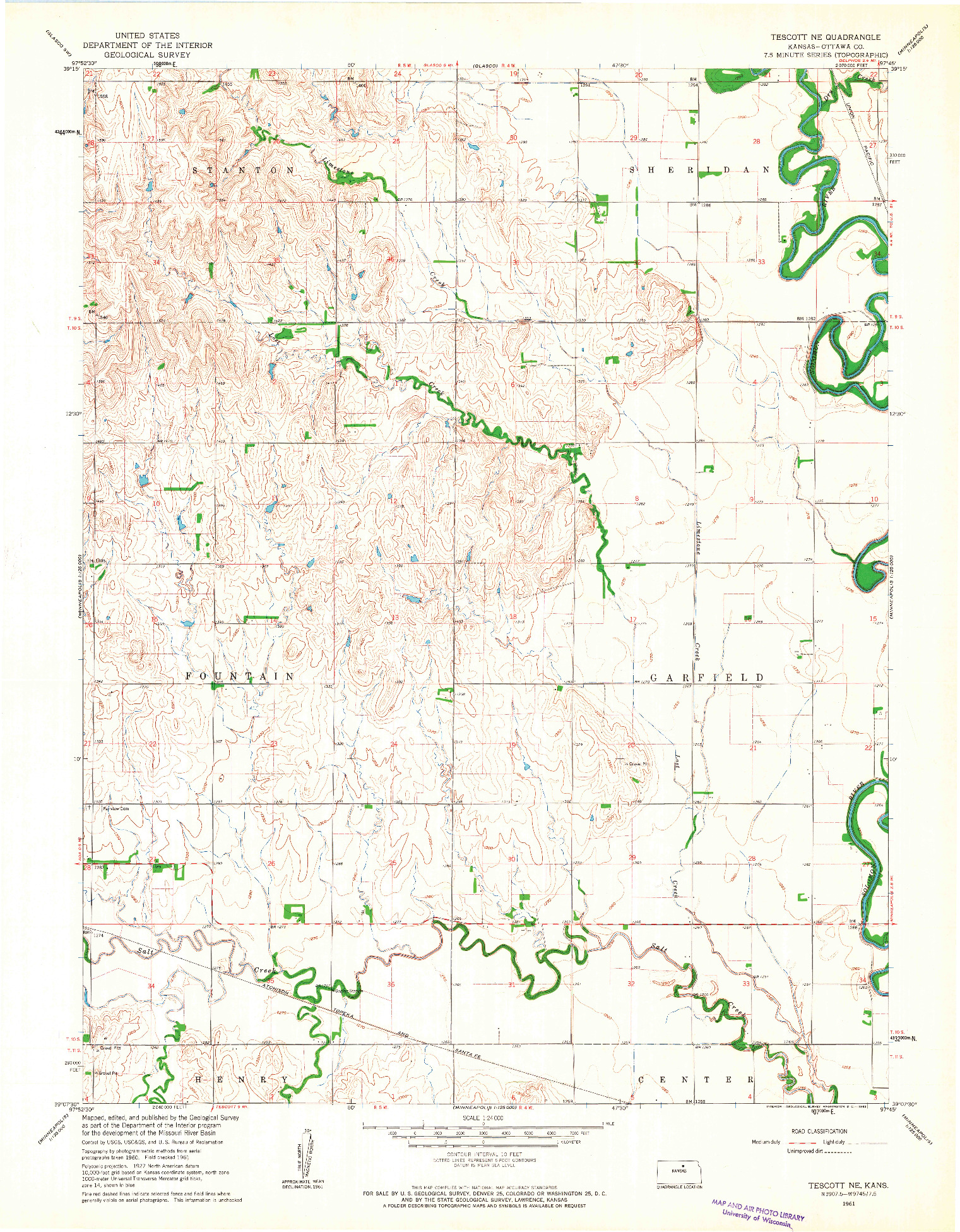 USGS 1:24000-SCALE QUADRANGLE FOR TESCOTT NE, KS 1961
