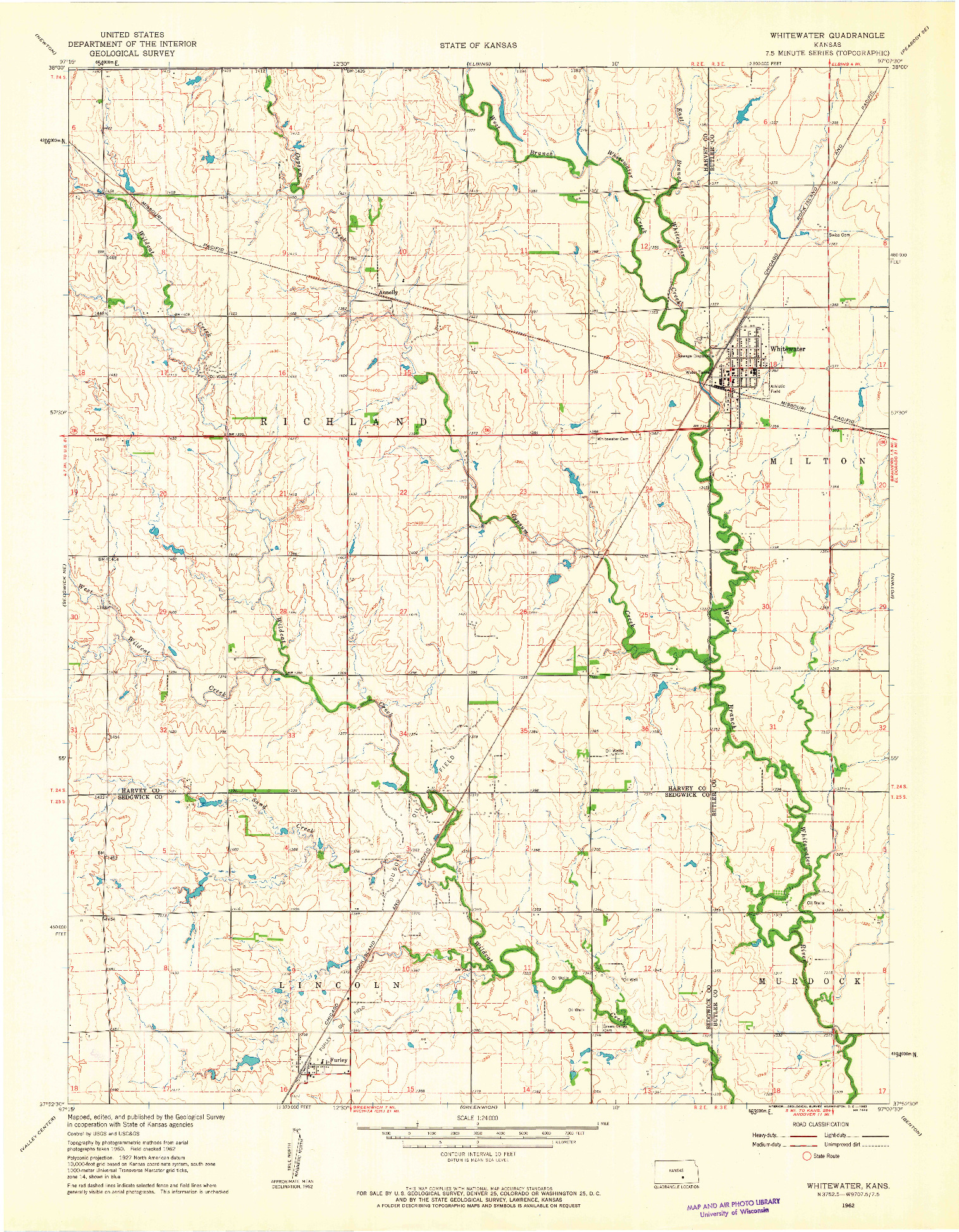 USGS 1:24000-SCALE QUADRANGLE FOR WHITEWATER, KS 1962