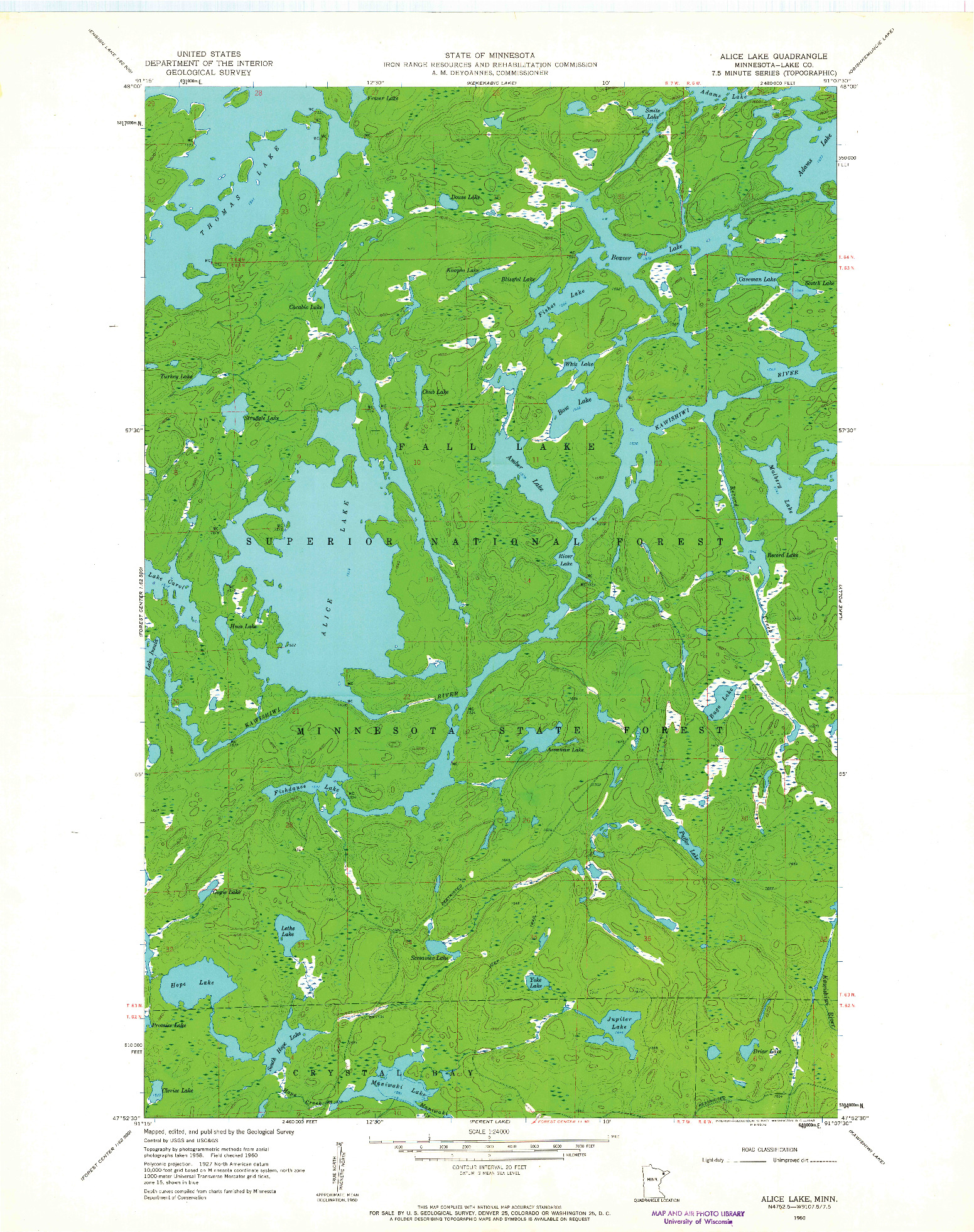 USGS 1:24000-SCALE QUADRANGLE FOR ALICE LAKE, MN 1960