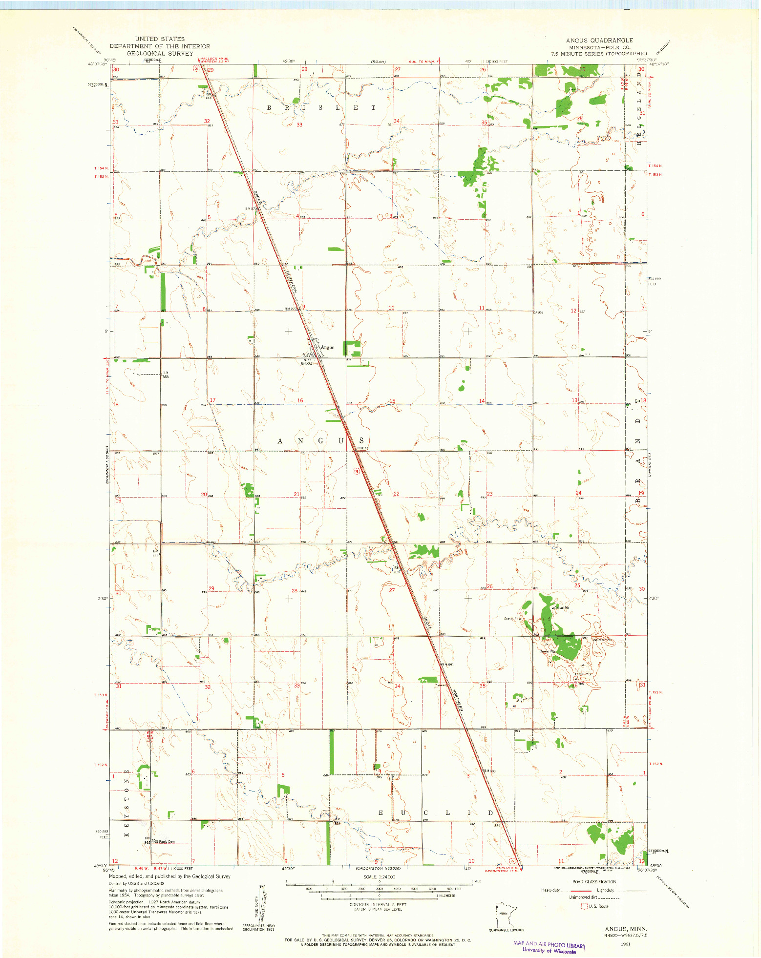 USGS 1:24000-SCALE QUADRANGLE FOR ANGUS, MN 1961