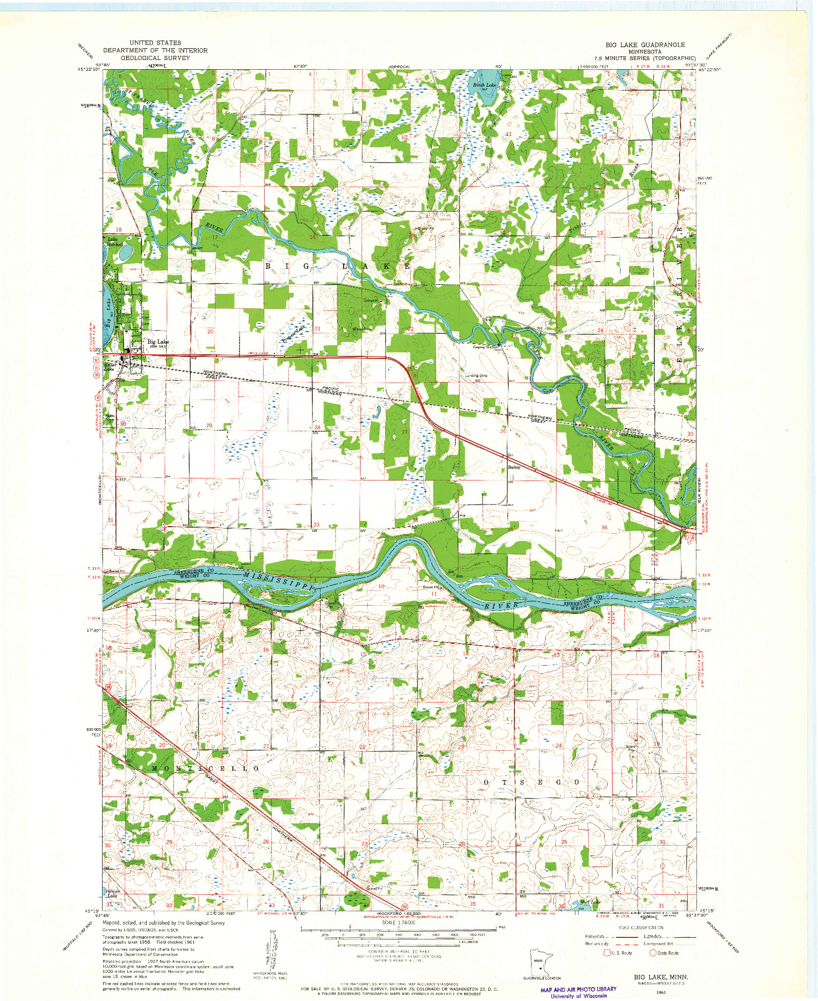 USGS 1:24000-SCALE QUADRANGLE FOR BIG LAKE, MN 1961