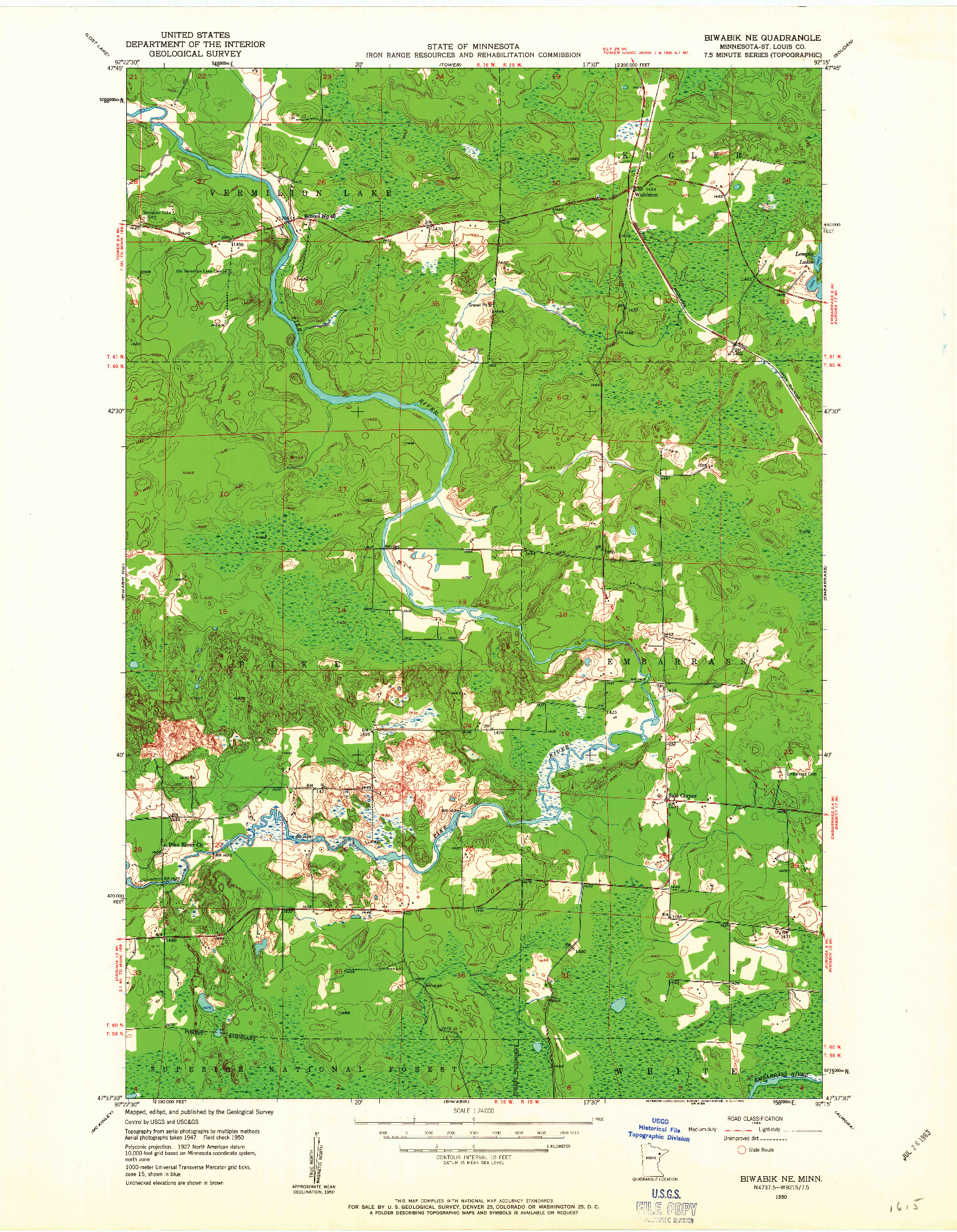 USGS 1:24000-SCALE QUADRANGLE FOR BIWABIK NE, MN 1950