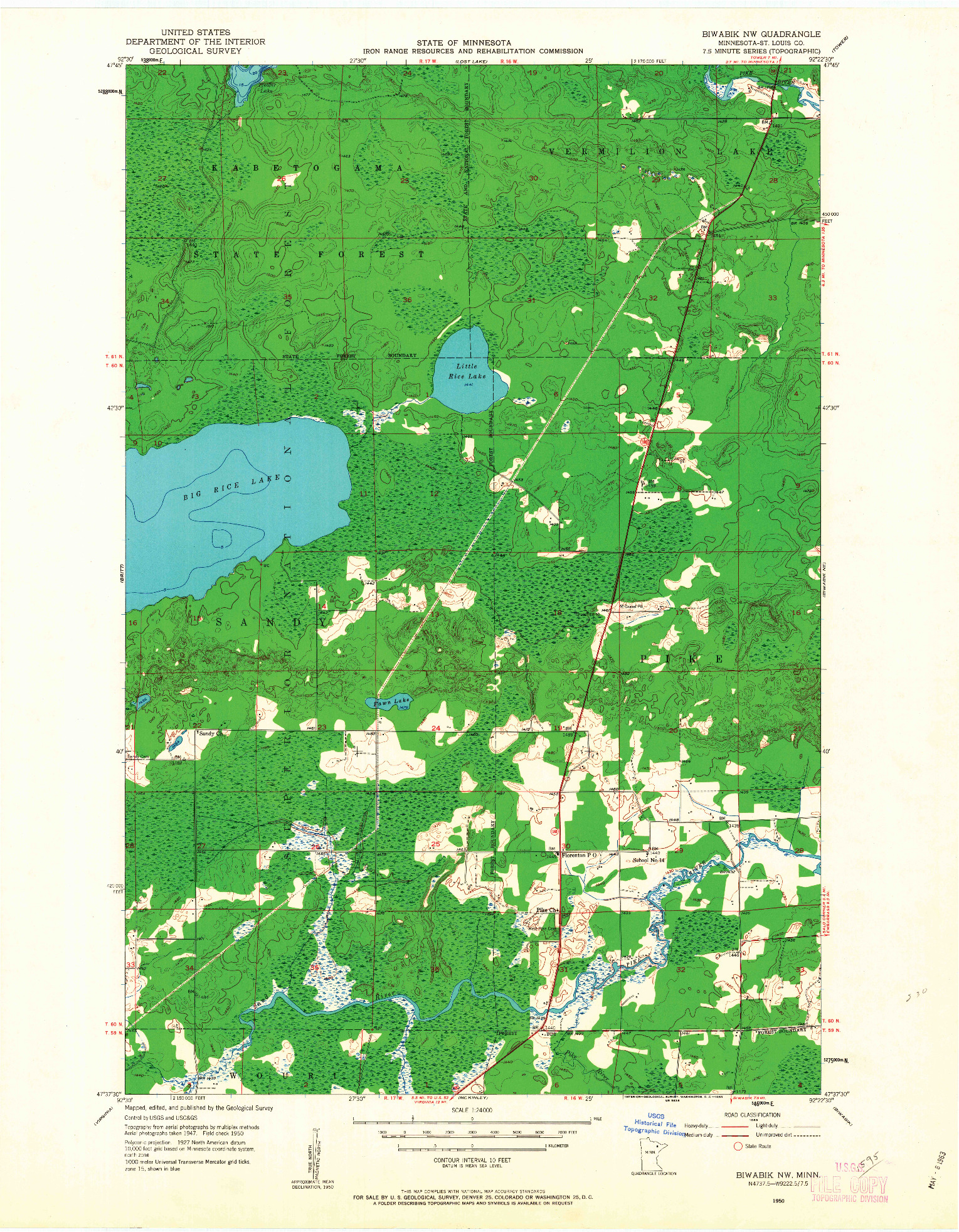 USGS 1:24000-SCALE QUADRANGLE FOR BIWABIK NW, MN 1950