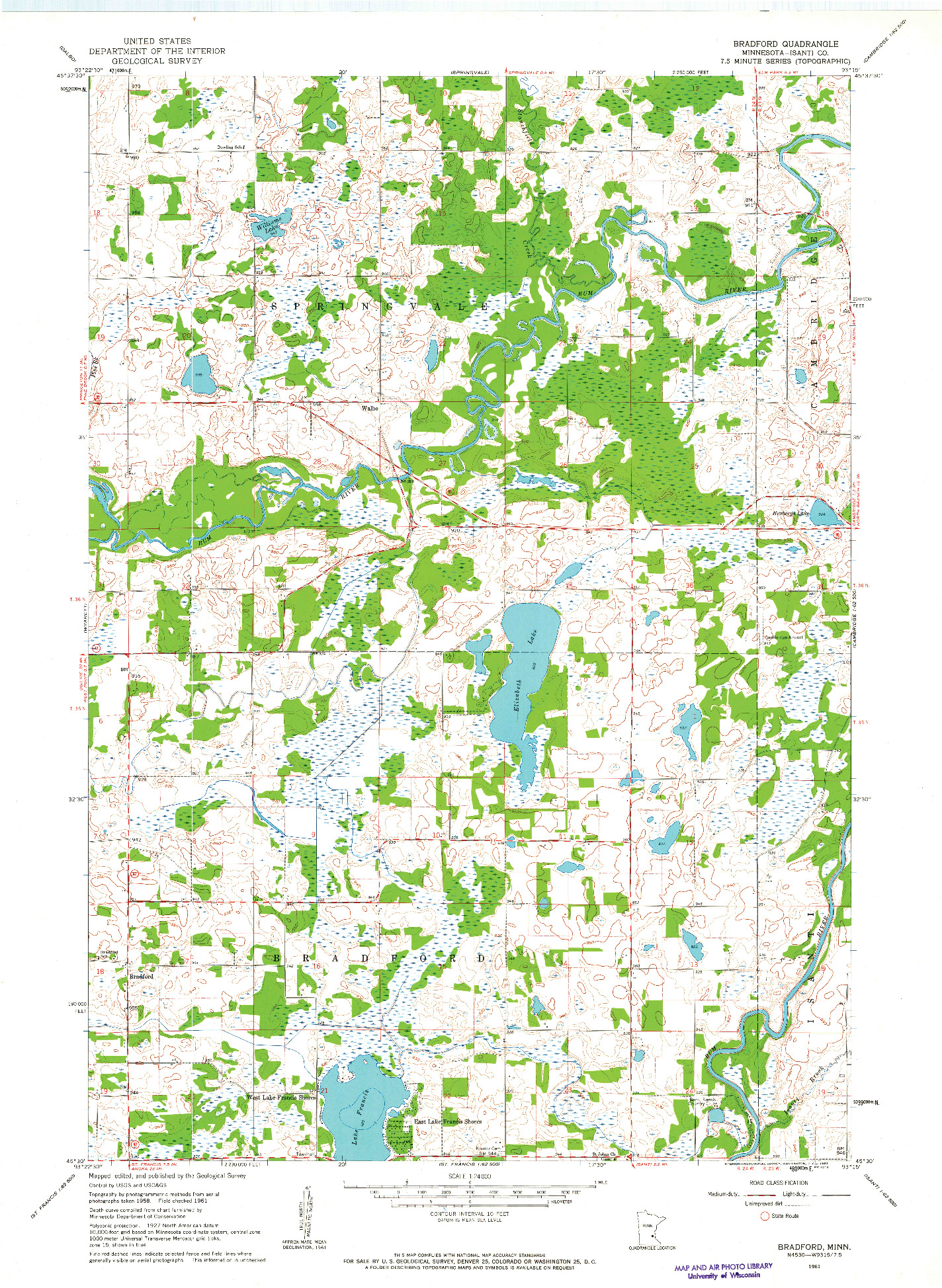 USGS 1:24000-SCALE QUADRANGLE FOR BRADFORD, MN 1961