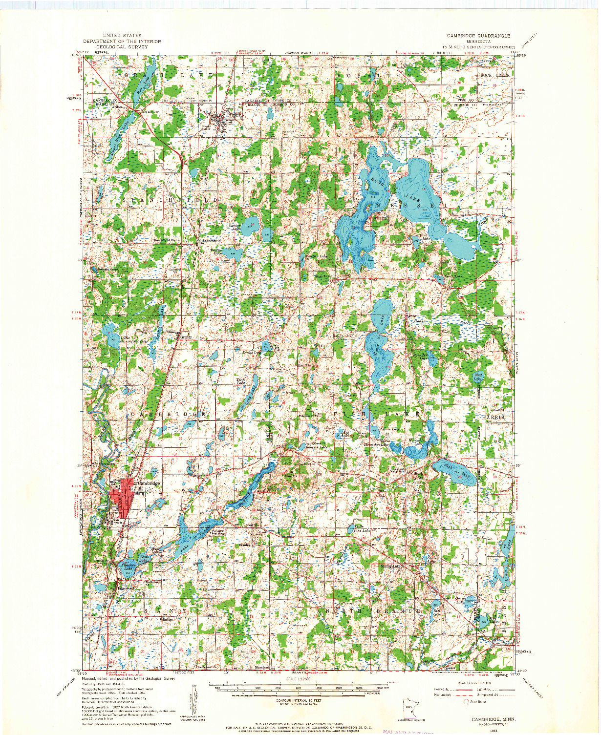 USGS 1:62500-SCALE QUADRANGLE FOR CAMBRIDGE, MN 1961
