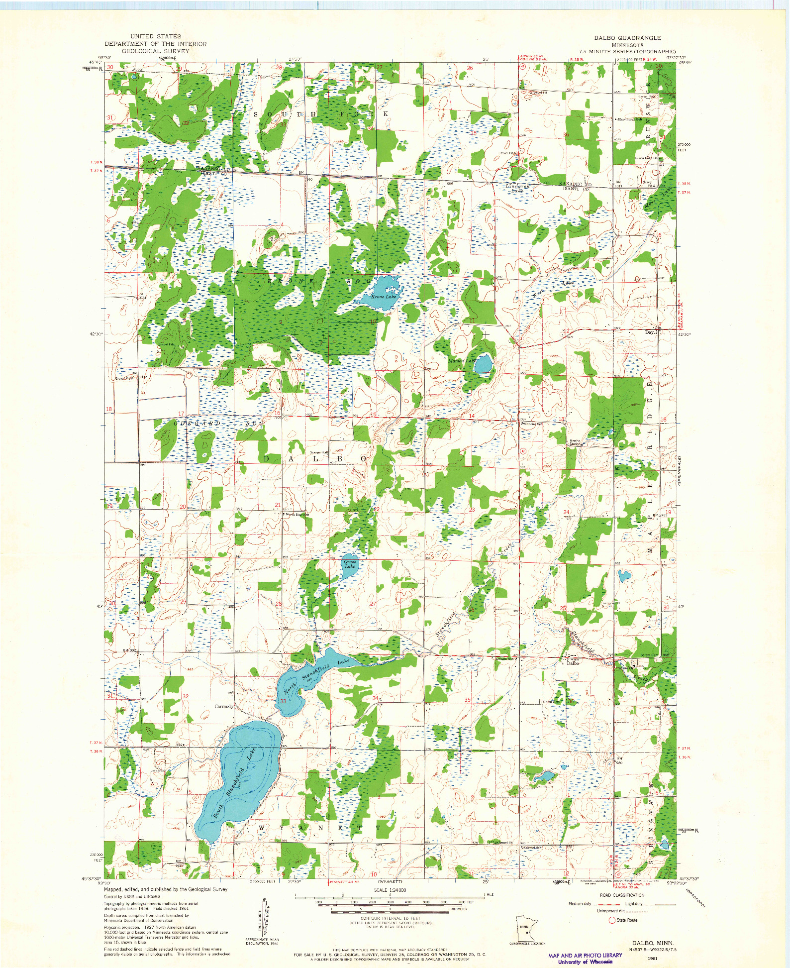 USGS 1:24000-SCALE QUADRANGLE FOR DALBO, MN 1961
