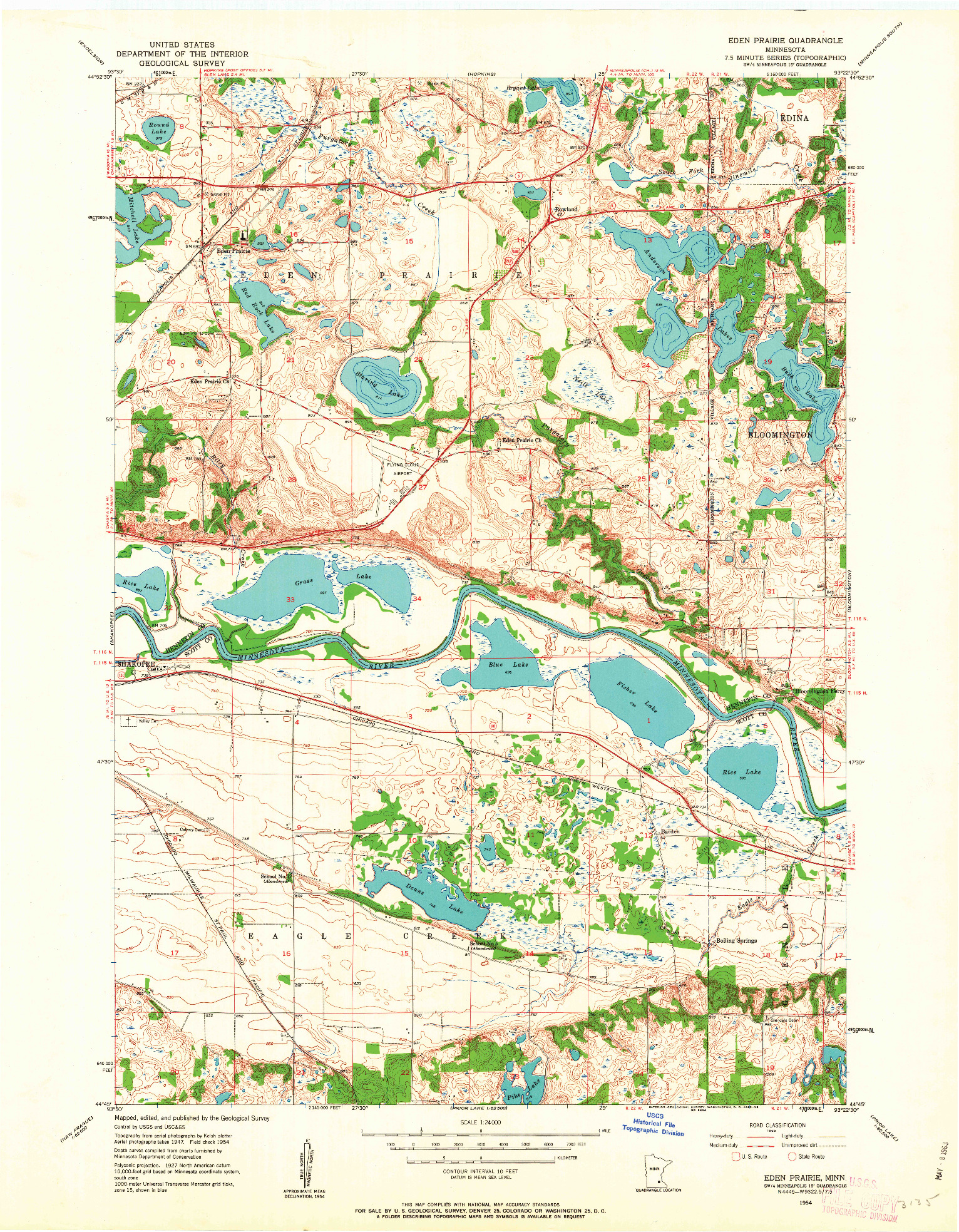 USGS 1:24000-SCALE QUADRANGLE FOR EDEN PRAIRIE, MN 1954