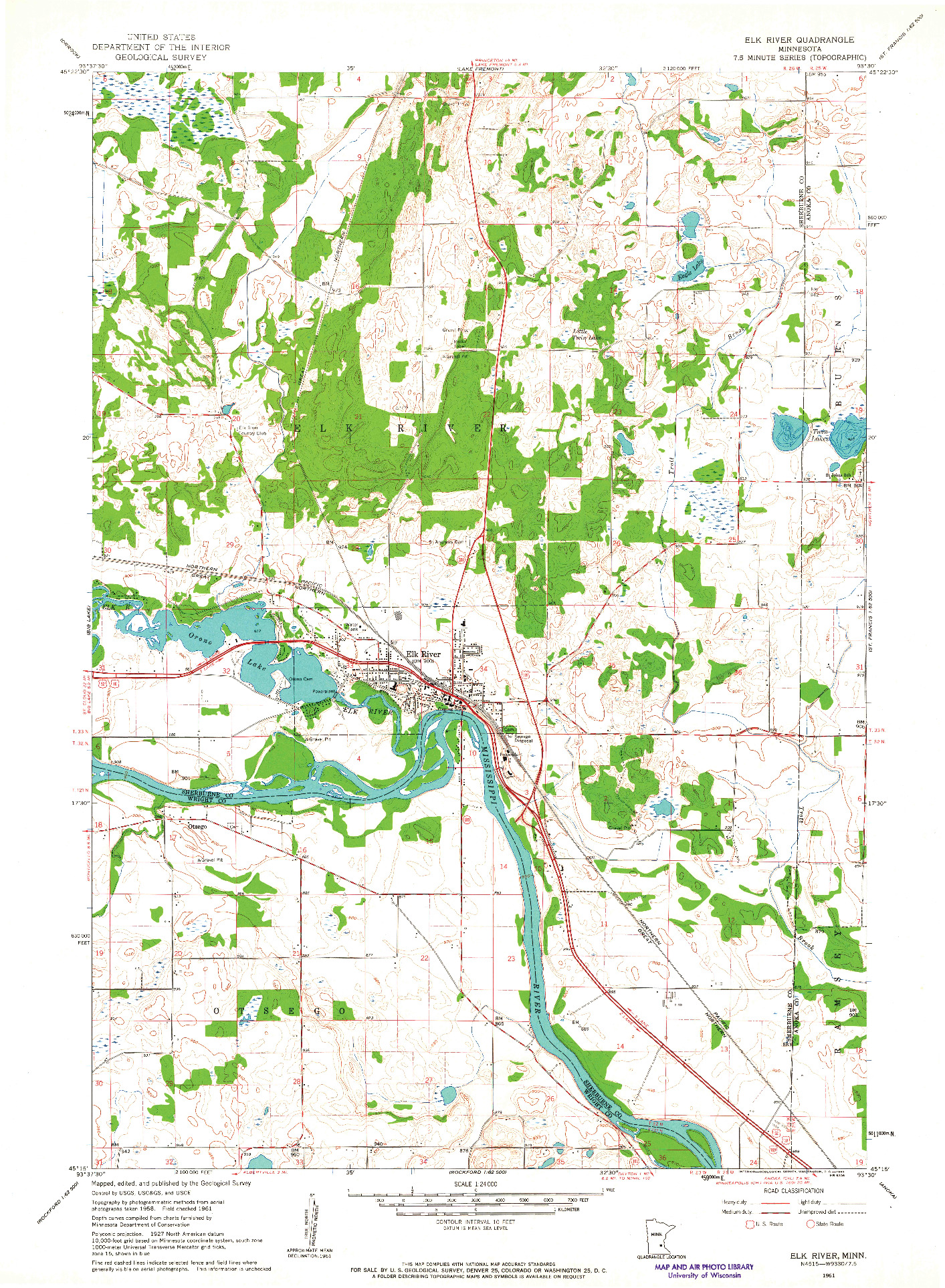 USGS 1:24000-SCALE QUADRANGLE FOR ELK RIVER, MN 1961