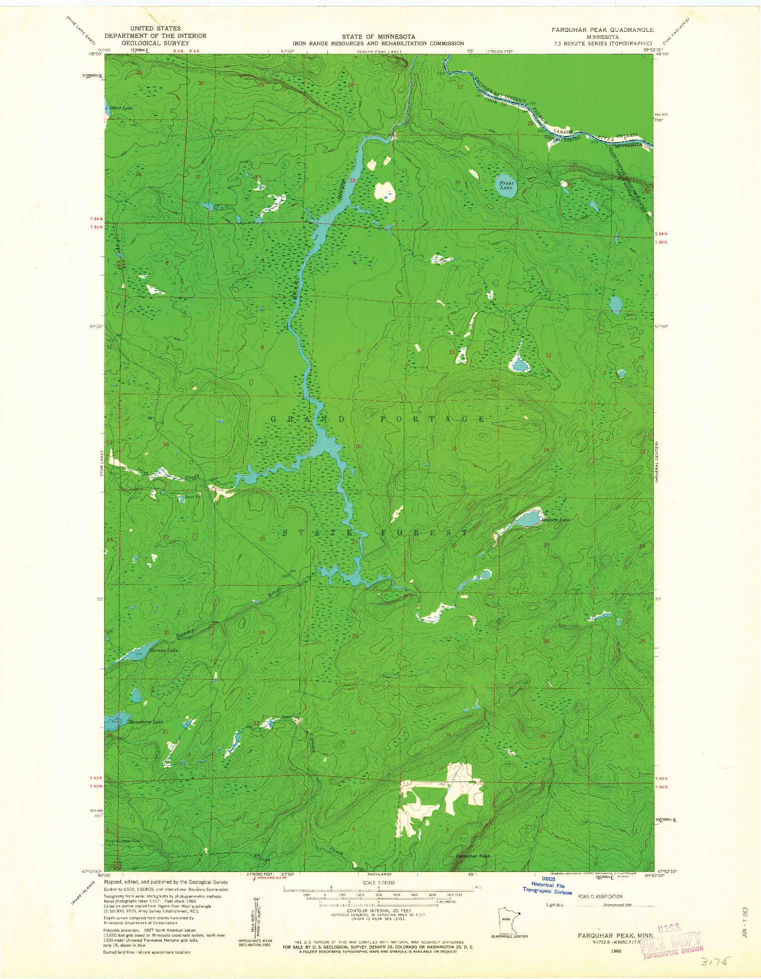 USGS 1:24000-SCALE QUADRANGLE FOR FARQUHAR PEAK, MN 1960