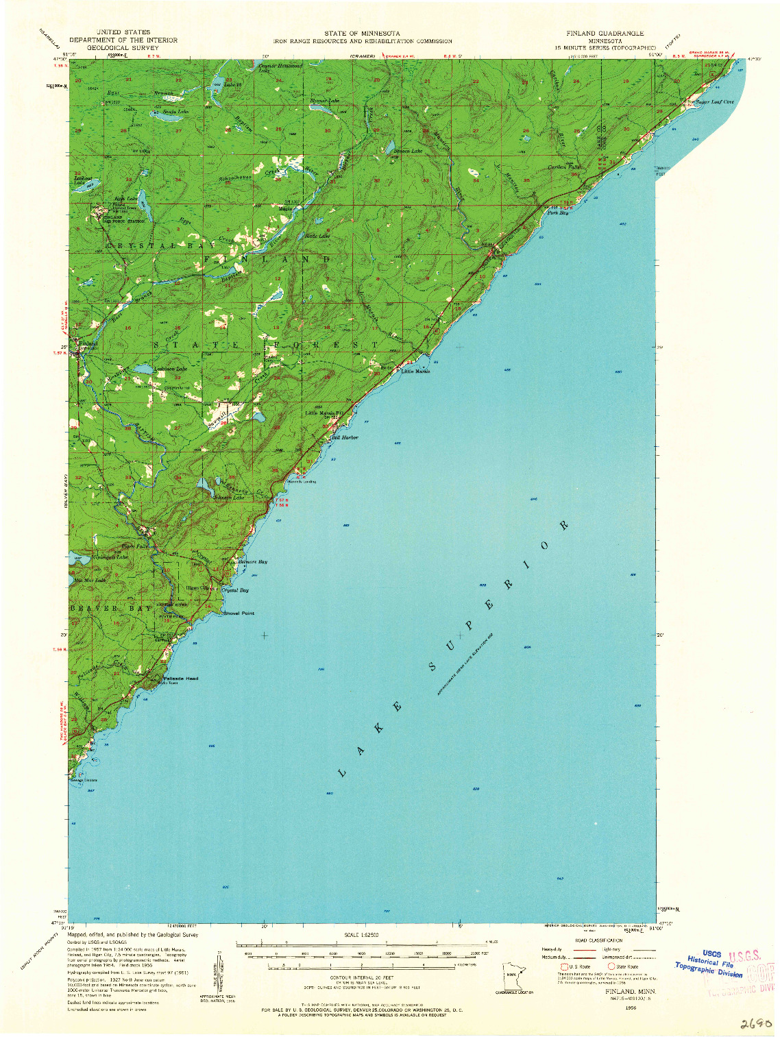 USGS 1:62500-SCALE QUADRANGLE FOR FINLAND, MN 1956