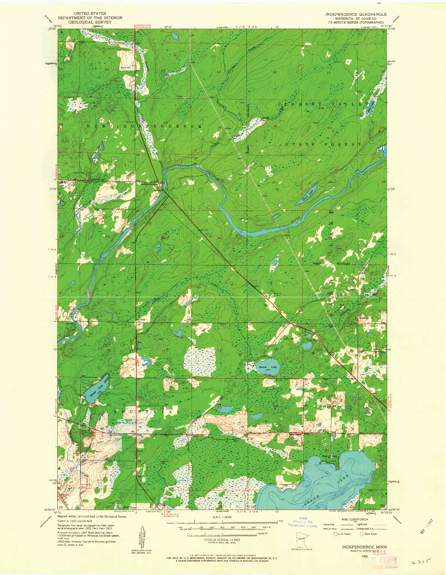 USGS 1:24000-SCALE QUADRANGLE FOR INDEPENDENCE, MN 1953