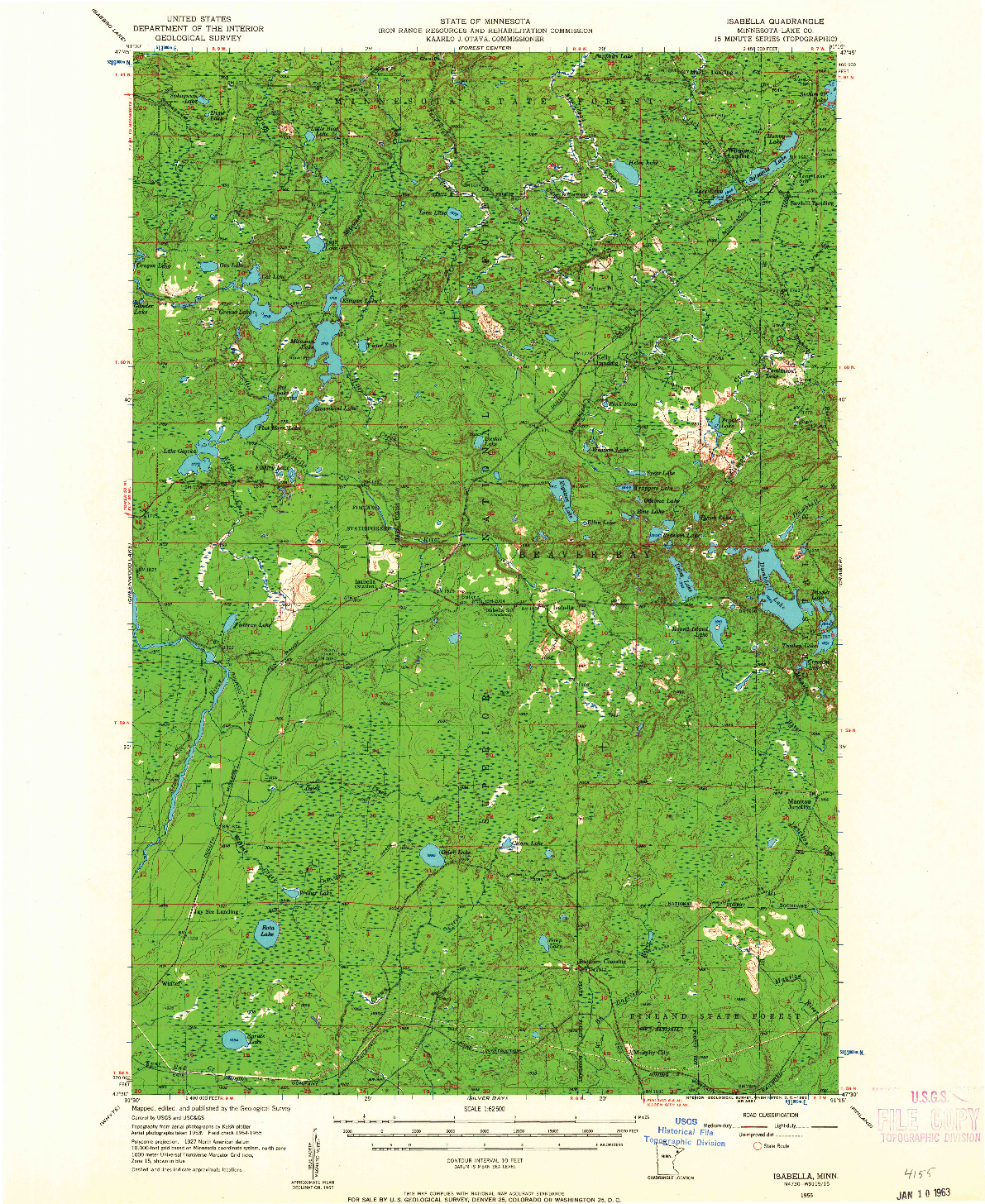 USGS 1:62500-SCALE QUADRANGLE FOR ISABELLA, MN 1955