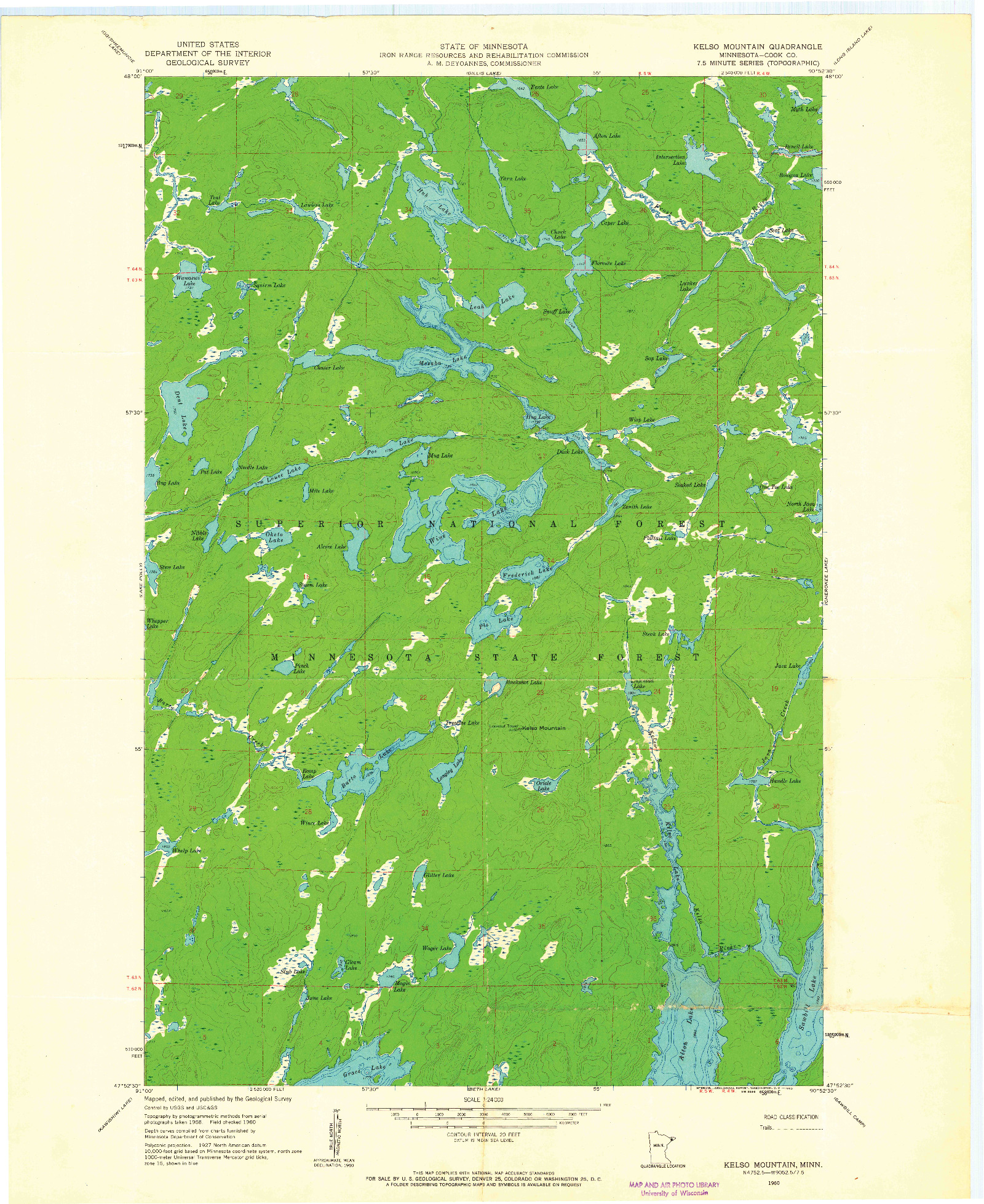USGS 1:24000-SCALE QUADRANGLE FOR KELSO MOUNTAIN, MN 1960
